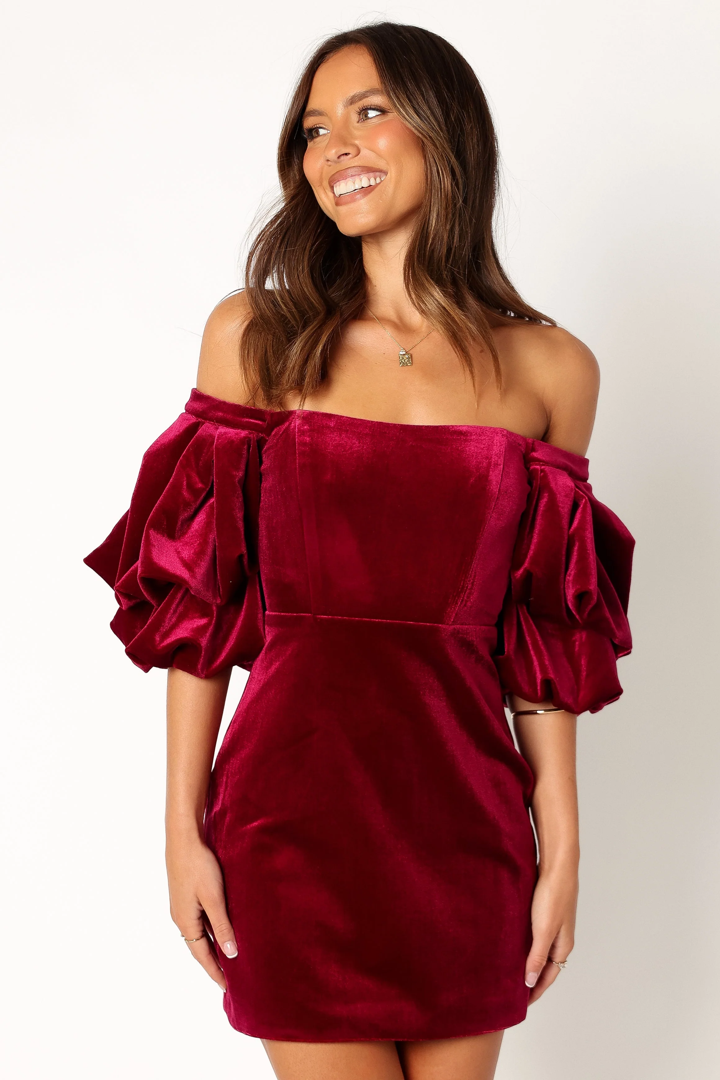 Dali Off Shoulder Velvet Mini Dress - Ruby - Image 7