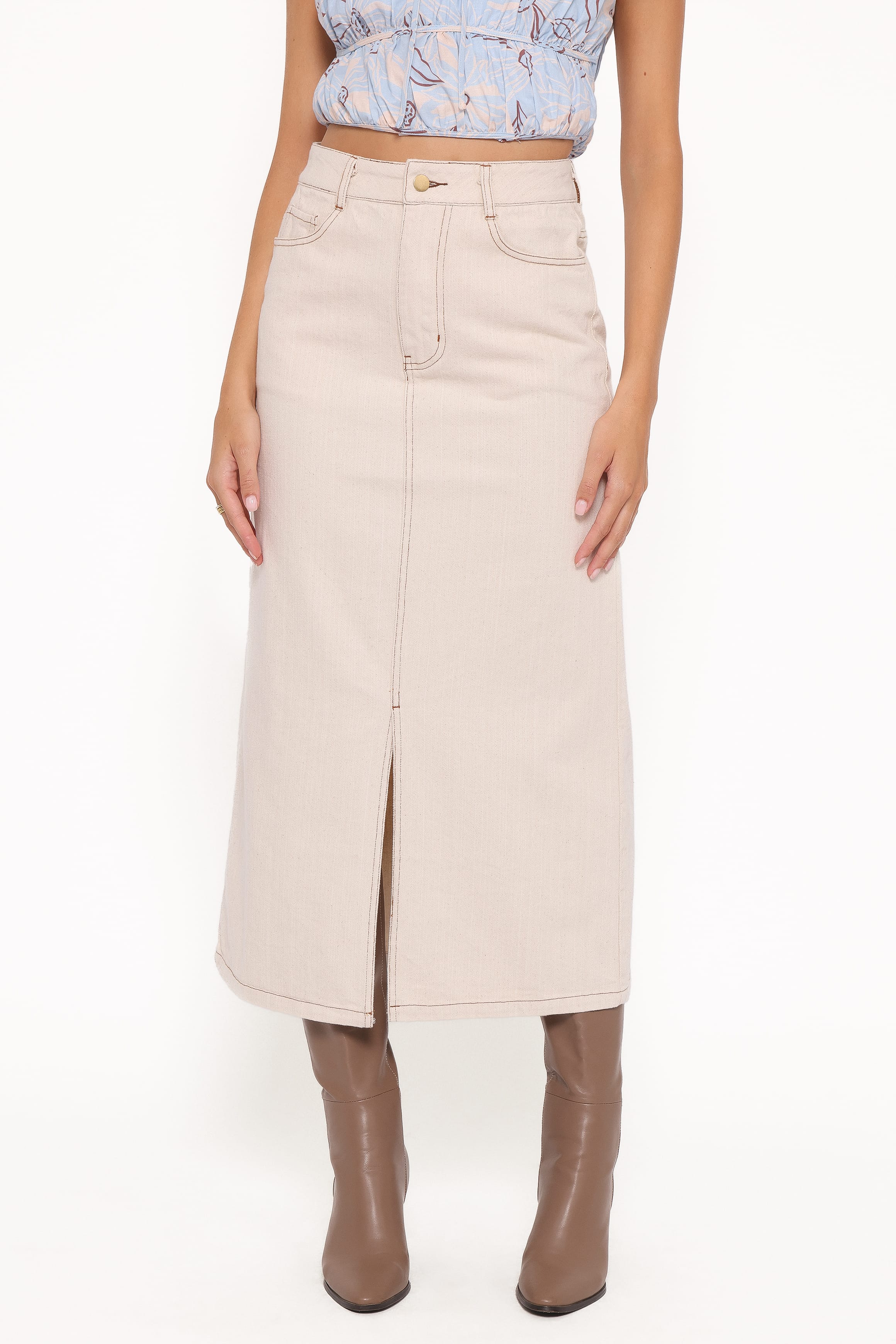 Dana Denim Midi Skirt - Bone - Image 3