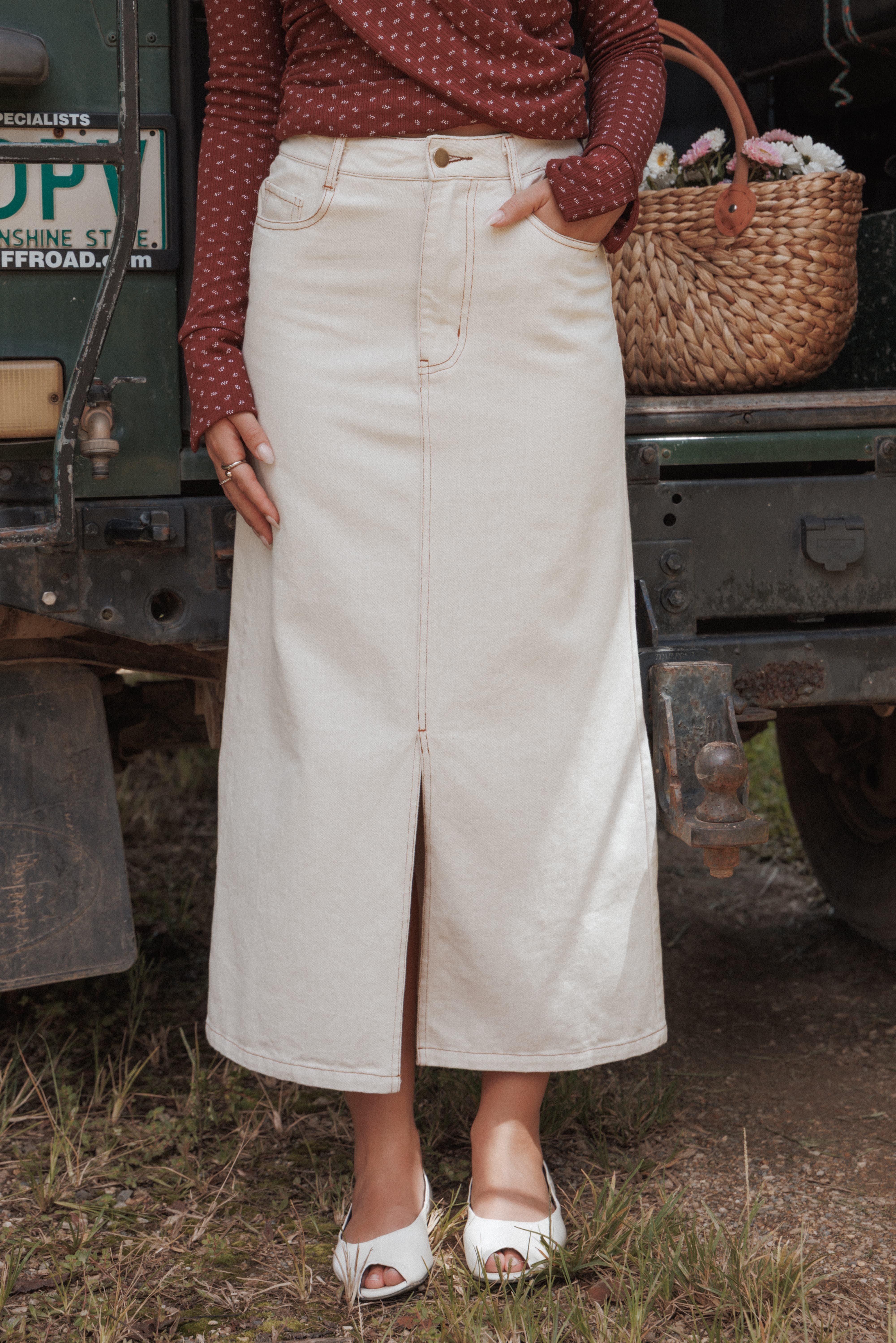 Dana Denim Midi Skirt - Bone - Image 8