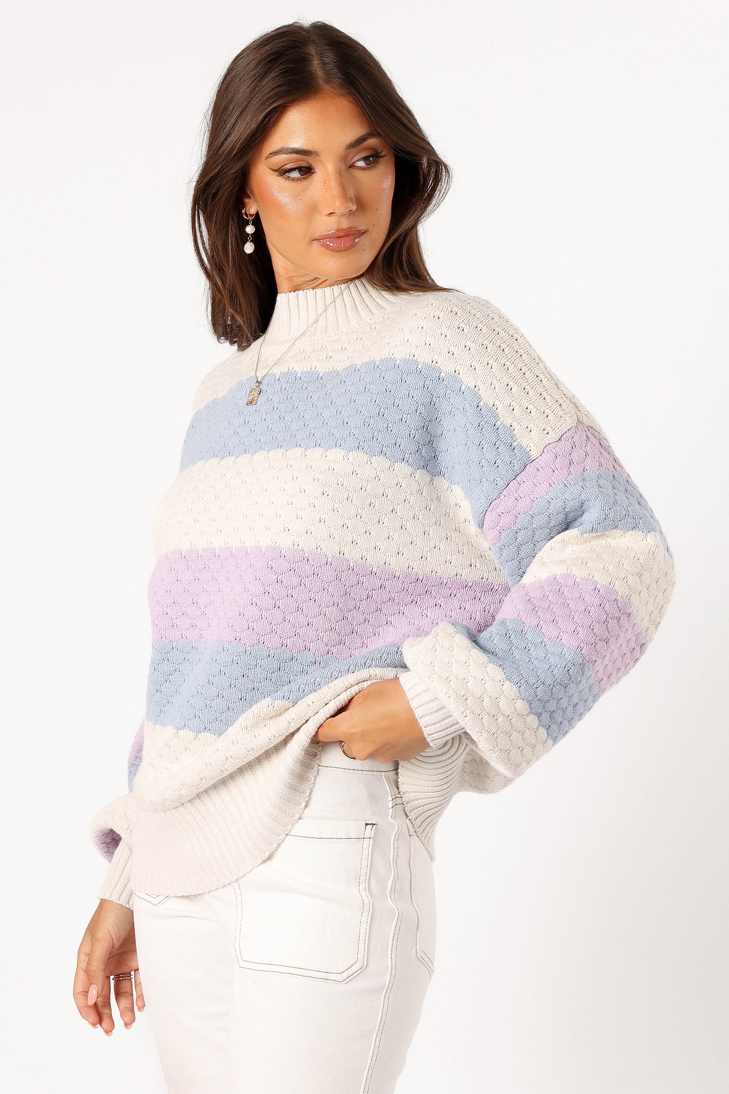 Dani Multi Stripe Knit Sweater - White Light Blue - Image 3
