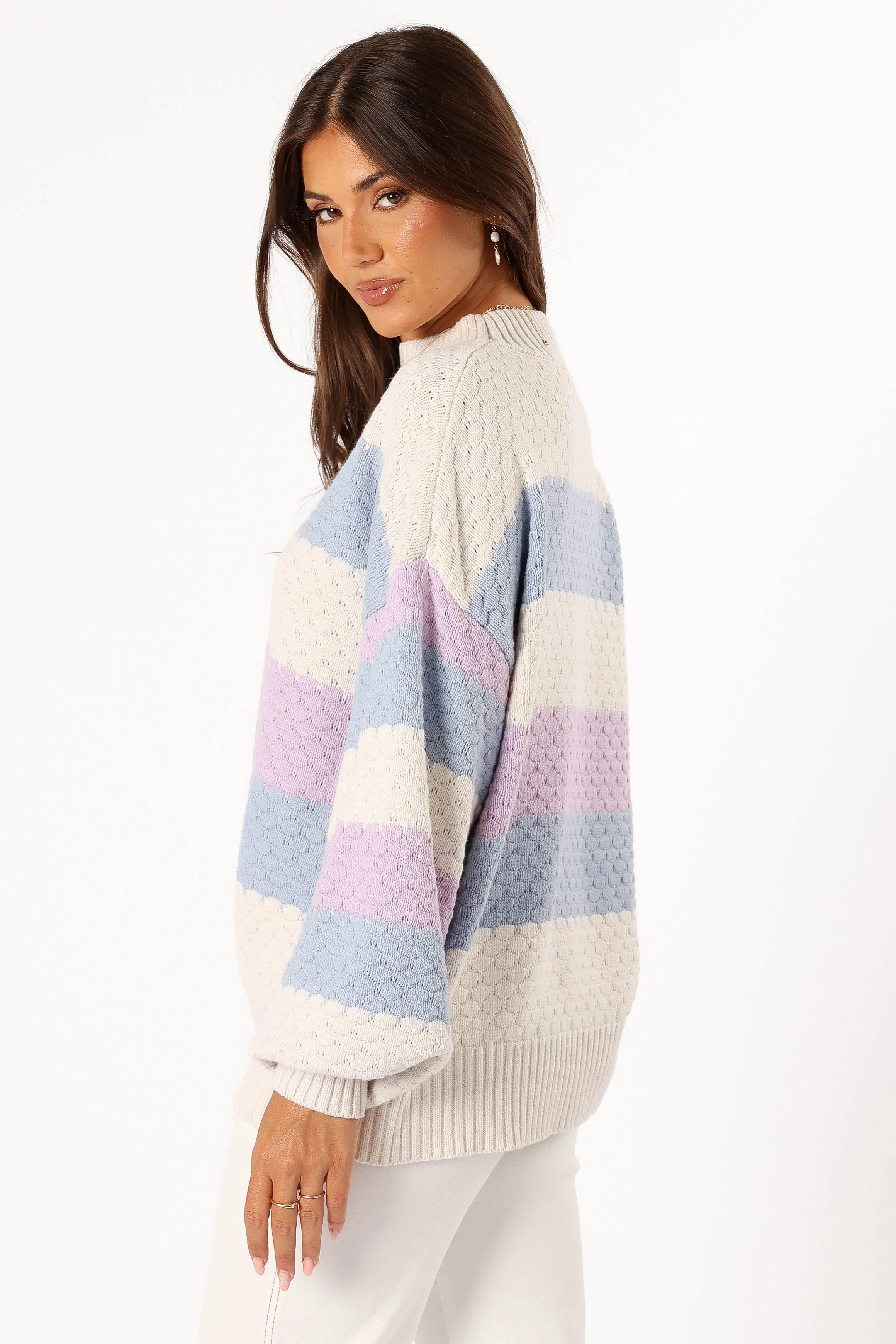 Dani Multi Stripe Knit Sweater - White Light Blue - Image 4