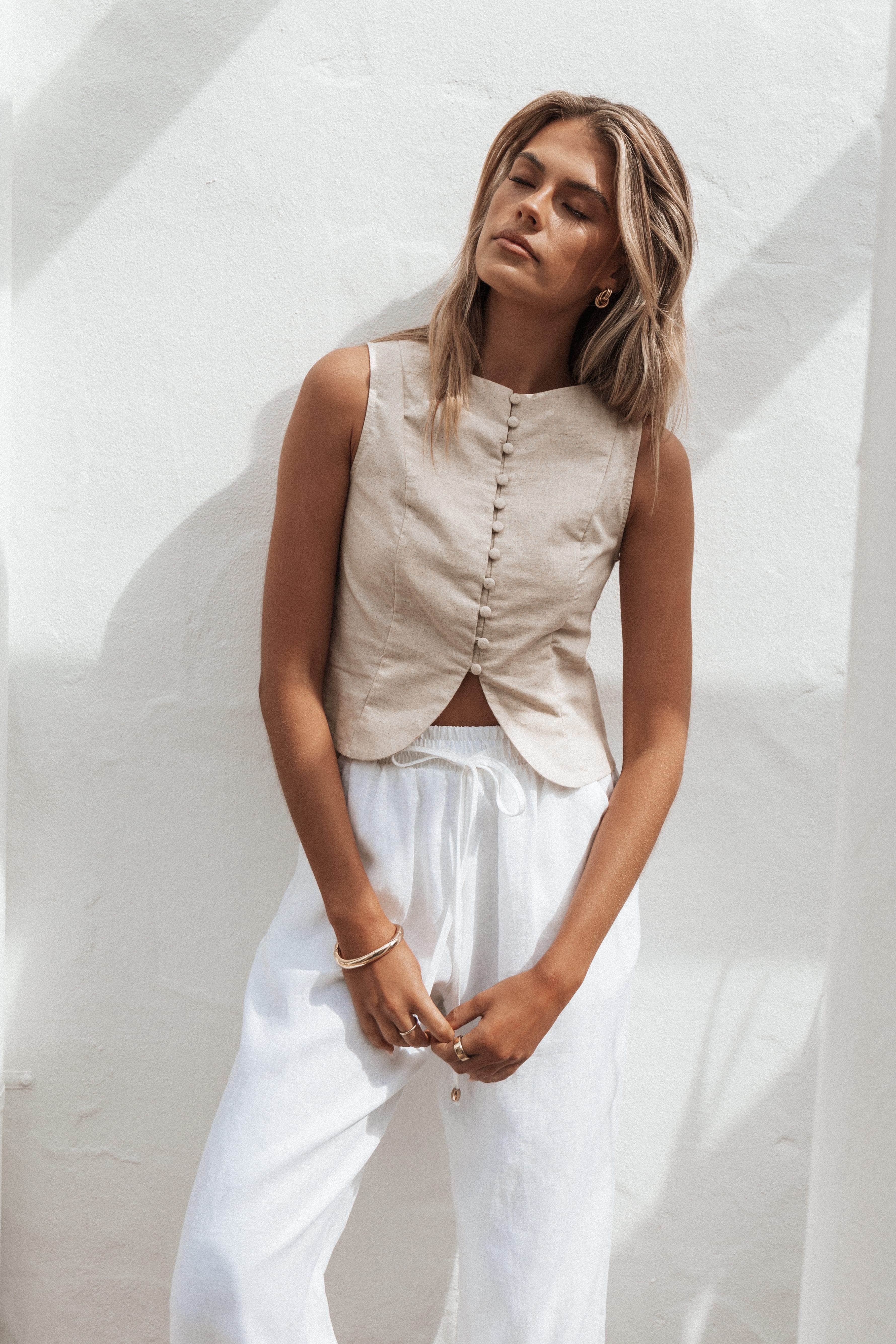 Daniella Linen Vest - Oatmeal - Image 8