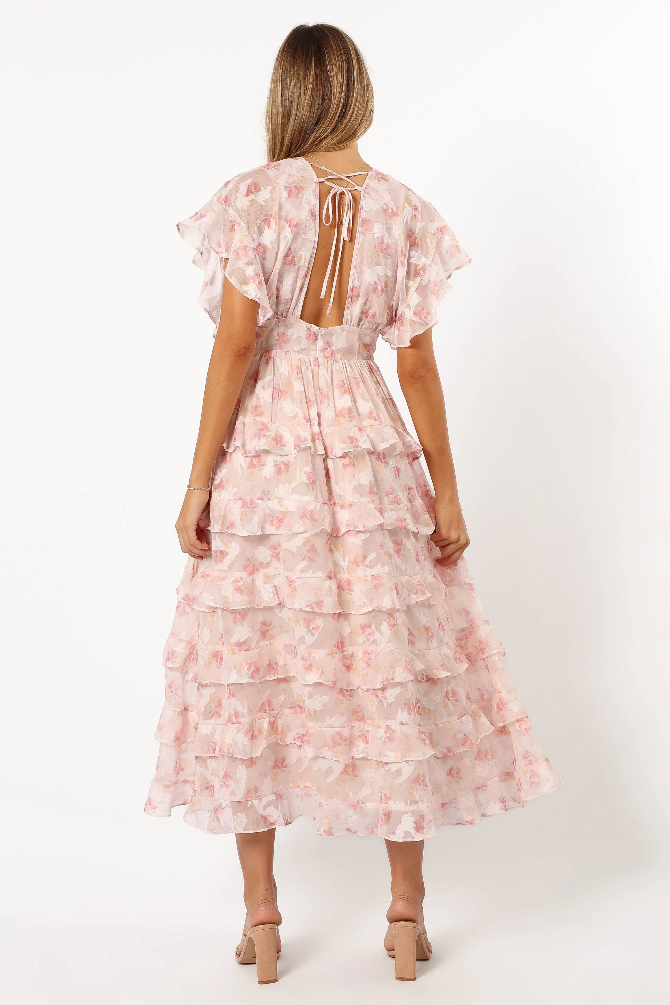 Daphne Ruffle Midi Dress - Pink Orange - Image 3