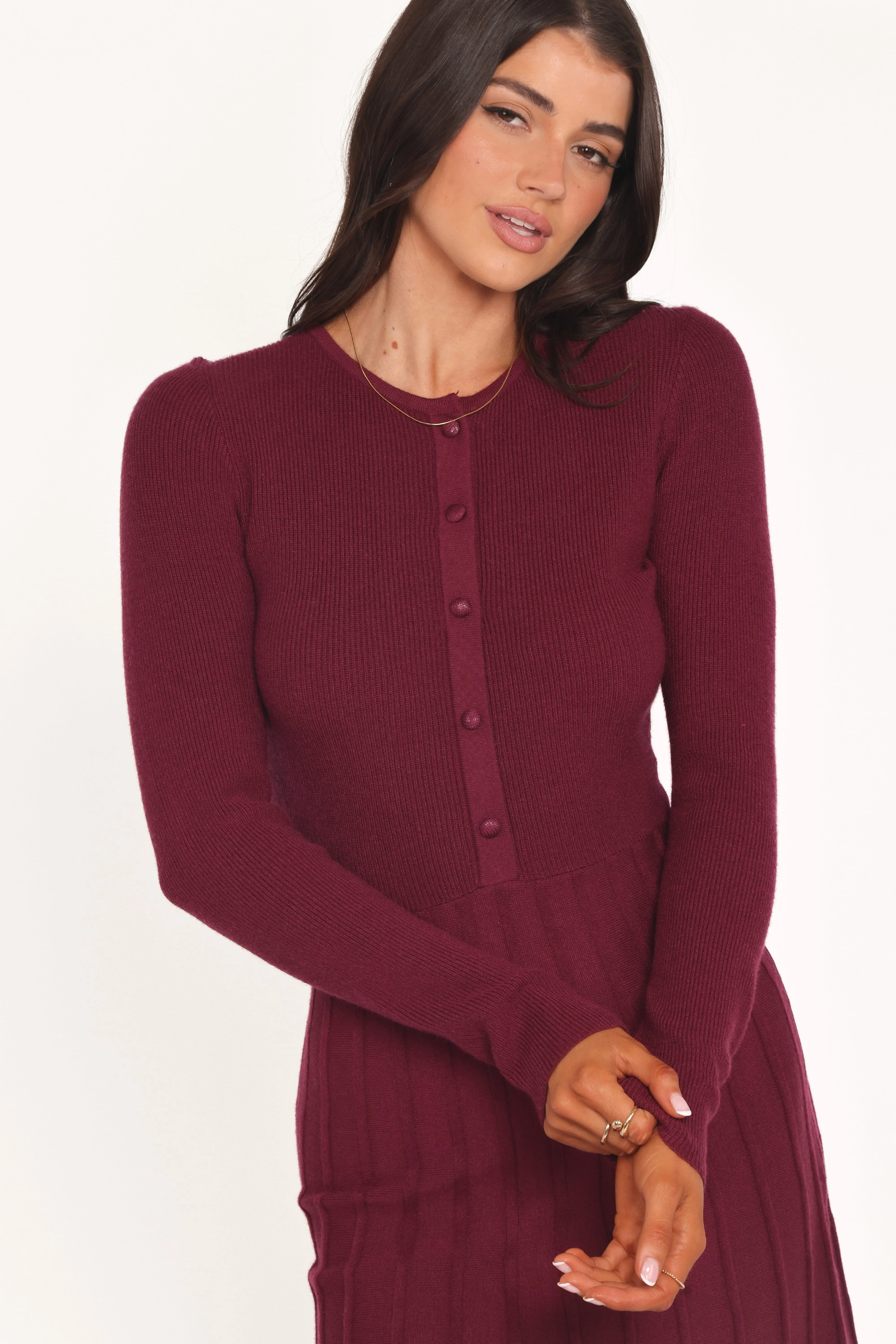 Darlina Long Sleeve Mini Dress - Burgundy - Image 5