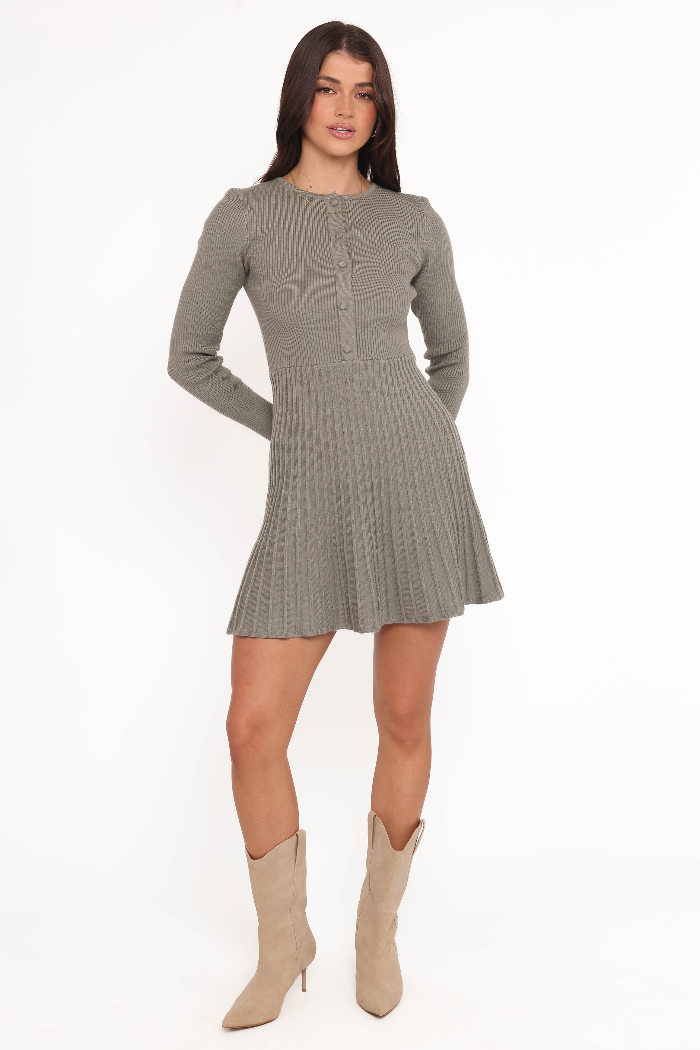 Darlina Long Sleeve Mini Dress - Olive - Image 5
