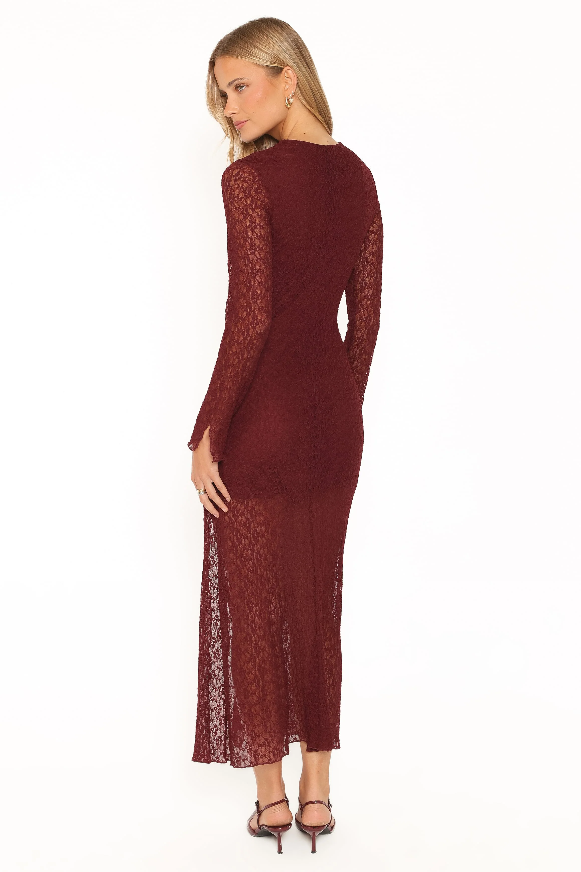 Darlita Lace Maxi Dress - Burgundy - Image 5