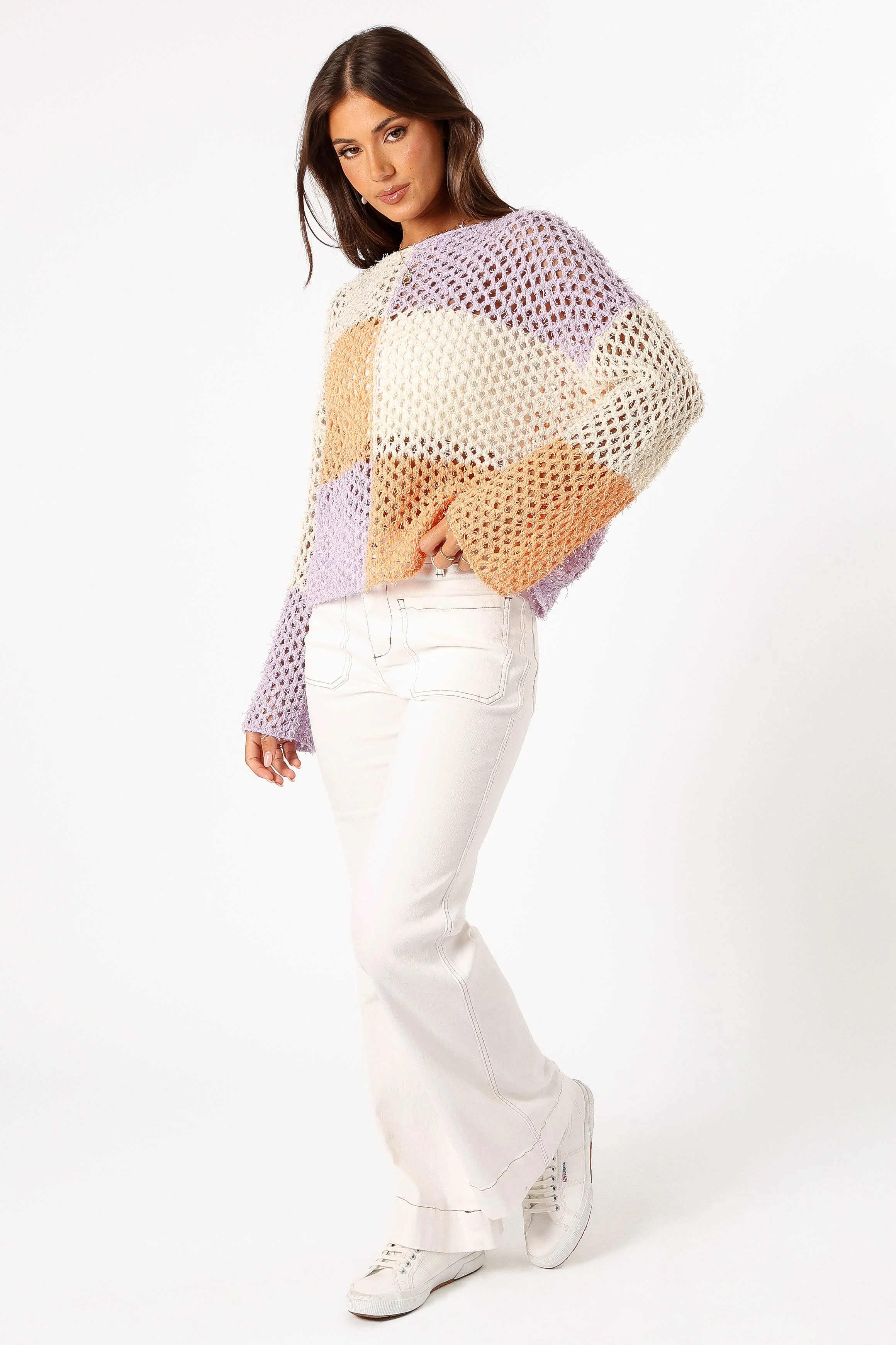Dawn Color Block Knit Sweater - Cream Lavender - Image 2