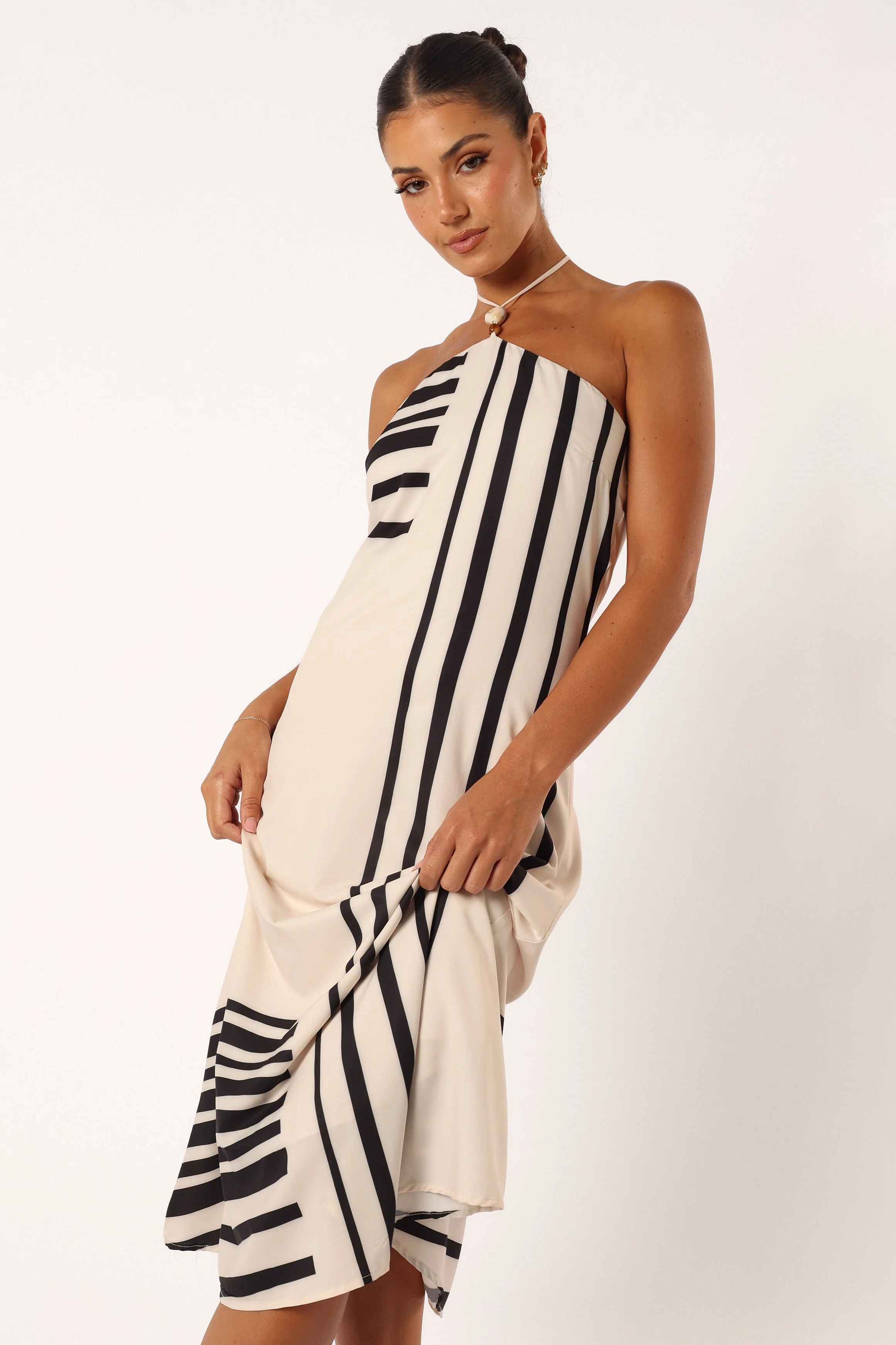 Deana Halterneck Midi Dress - Cream Black - Image 4