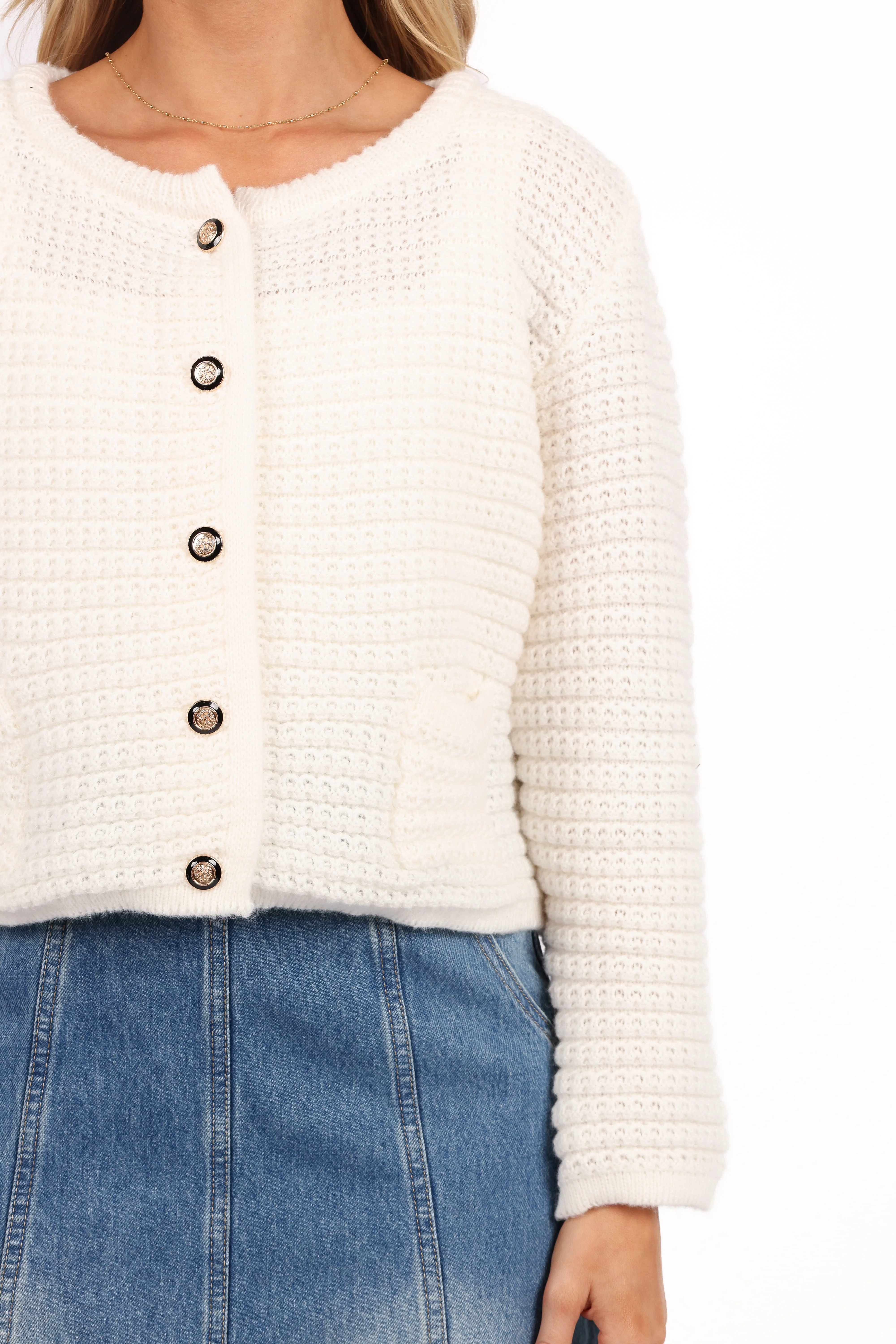 Decket Button Front Cardigan - White - Image 2
