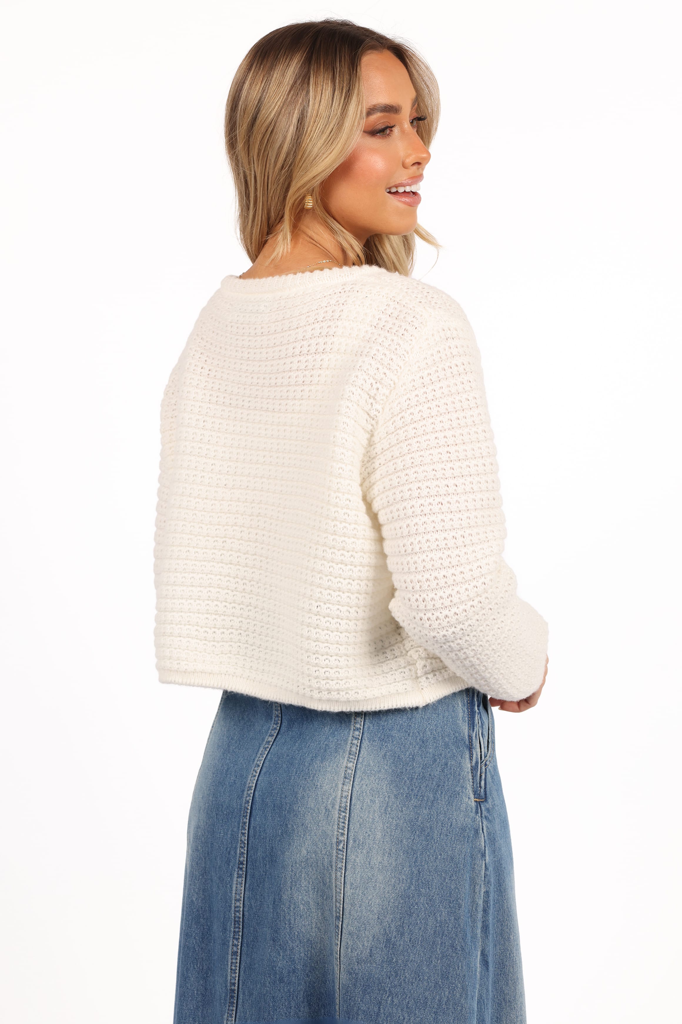 Decket Button Front Cardigan - White - Image 4