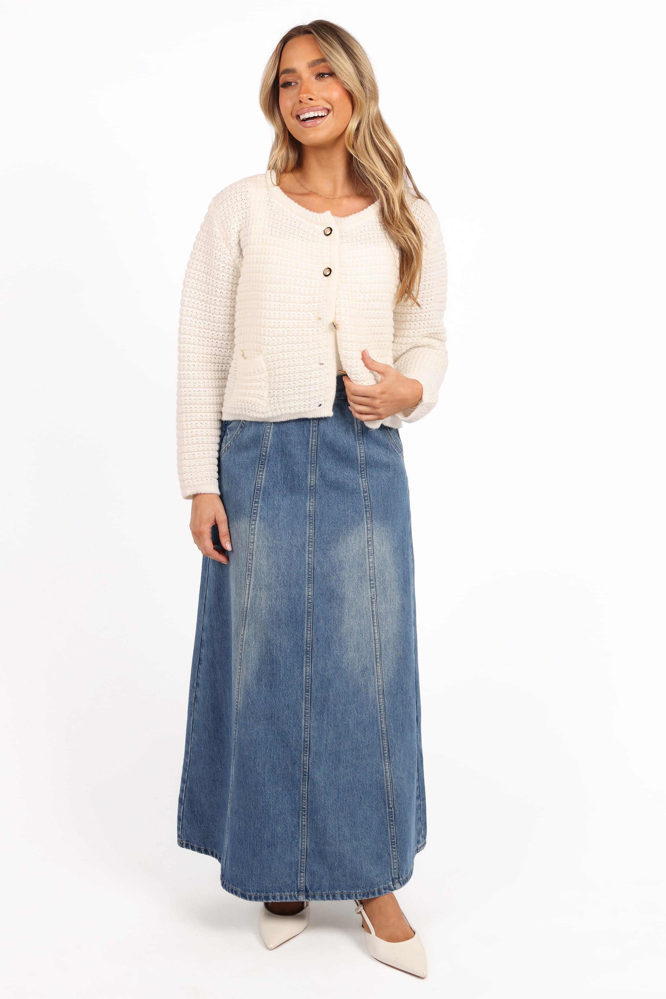 Decket Button Front Cardigan - White - Image 6