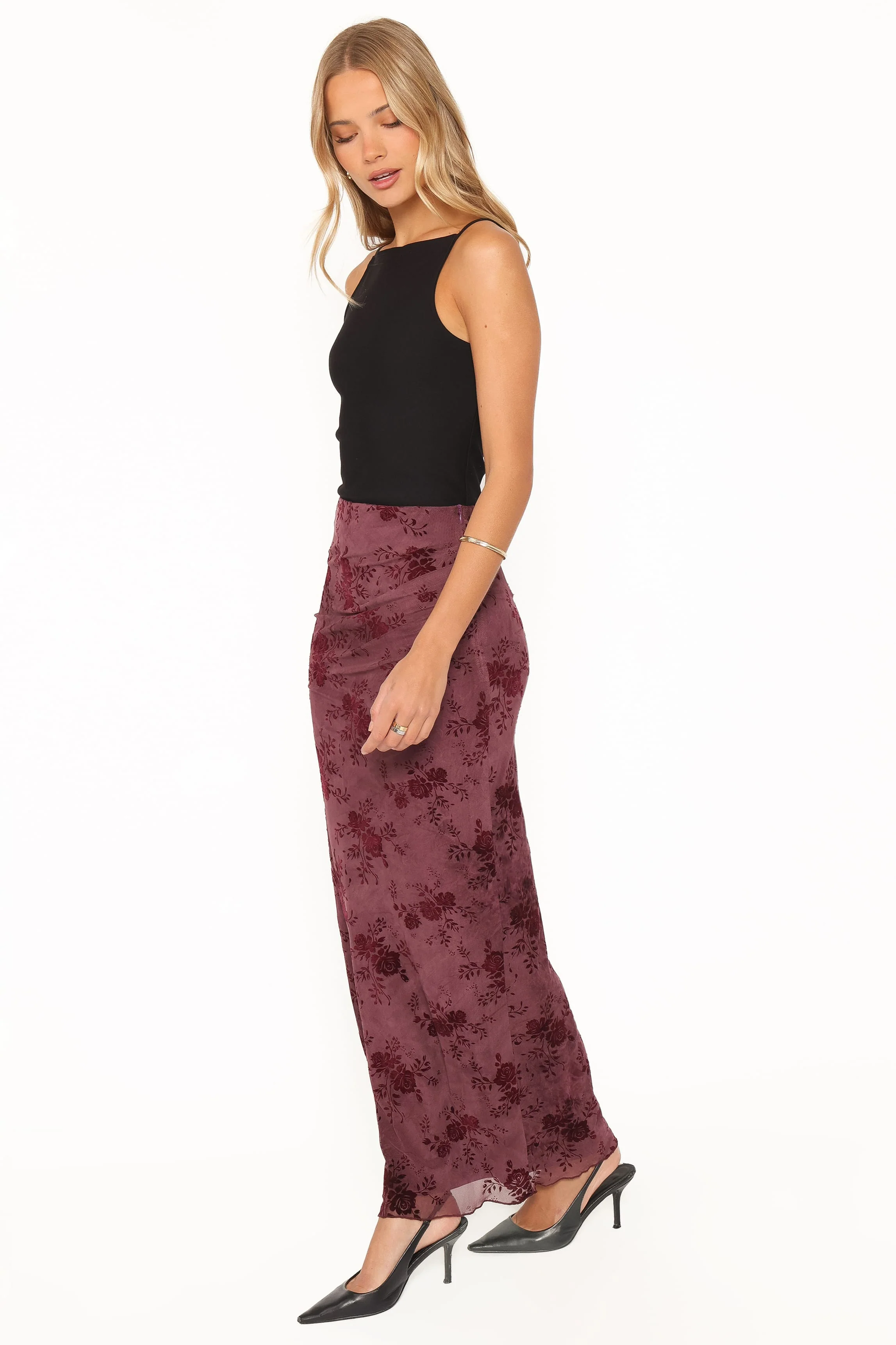 Devona Gathered Maxi Skirt - Plum Burnout - Image 4