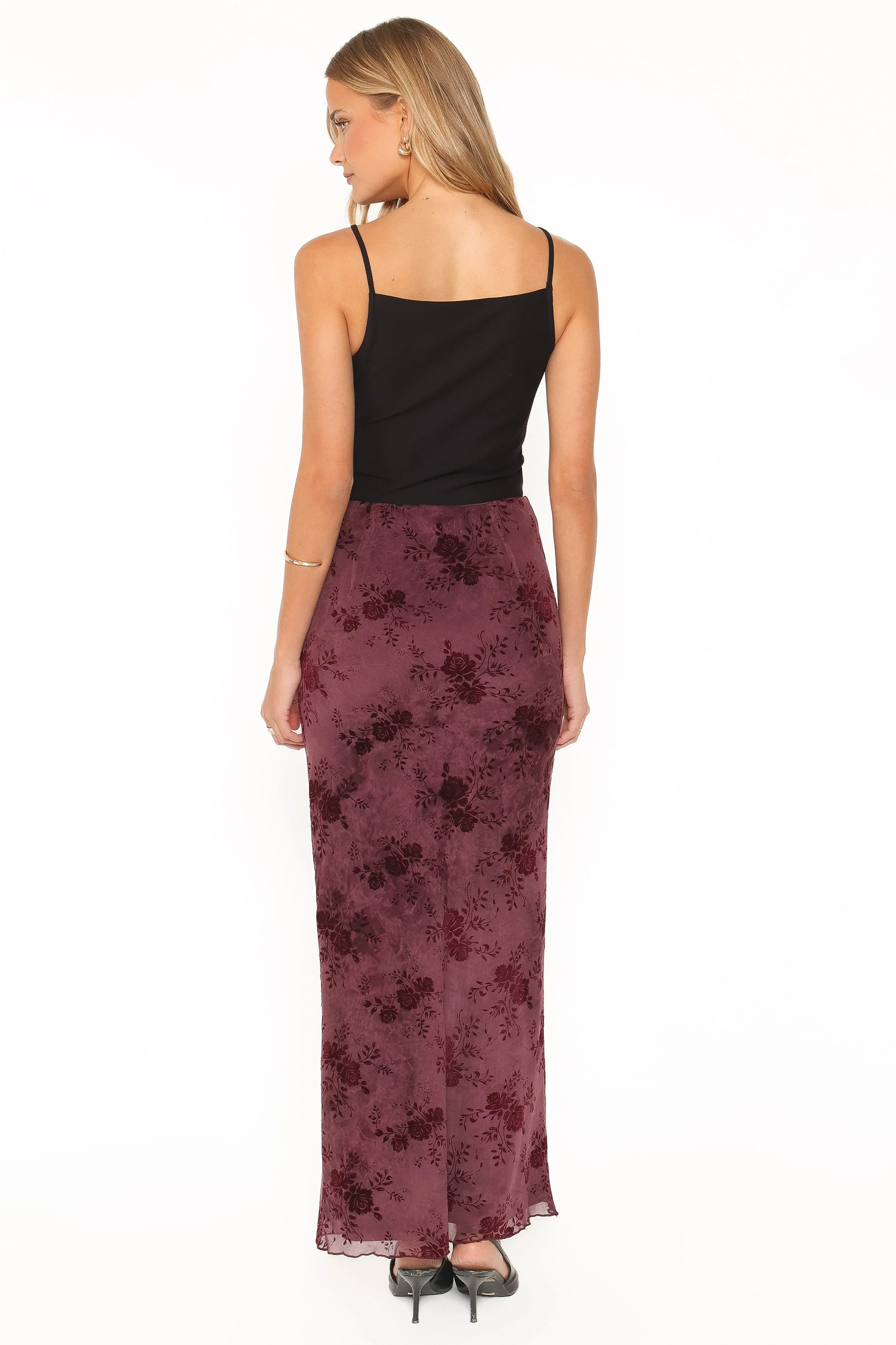 Devona Gathered Maxi Skirt - Plum Burnout - Image 5