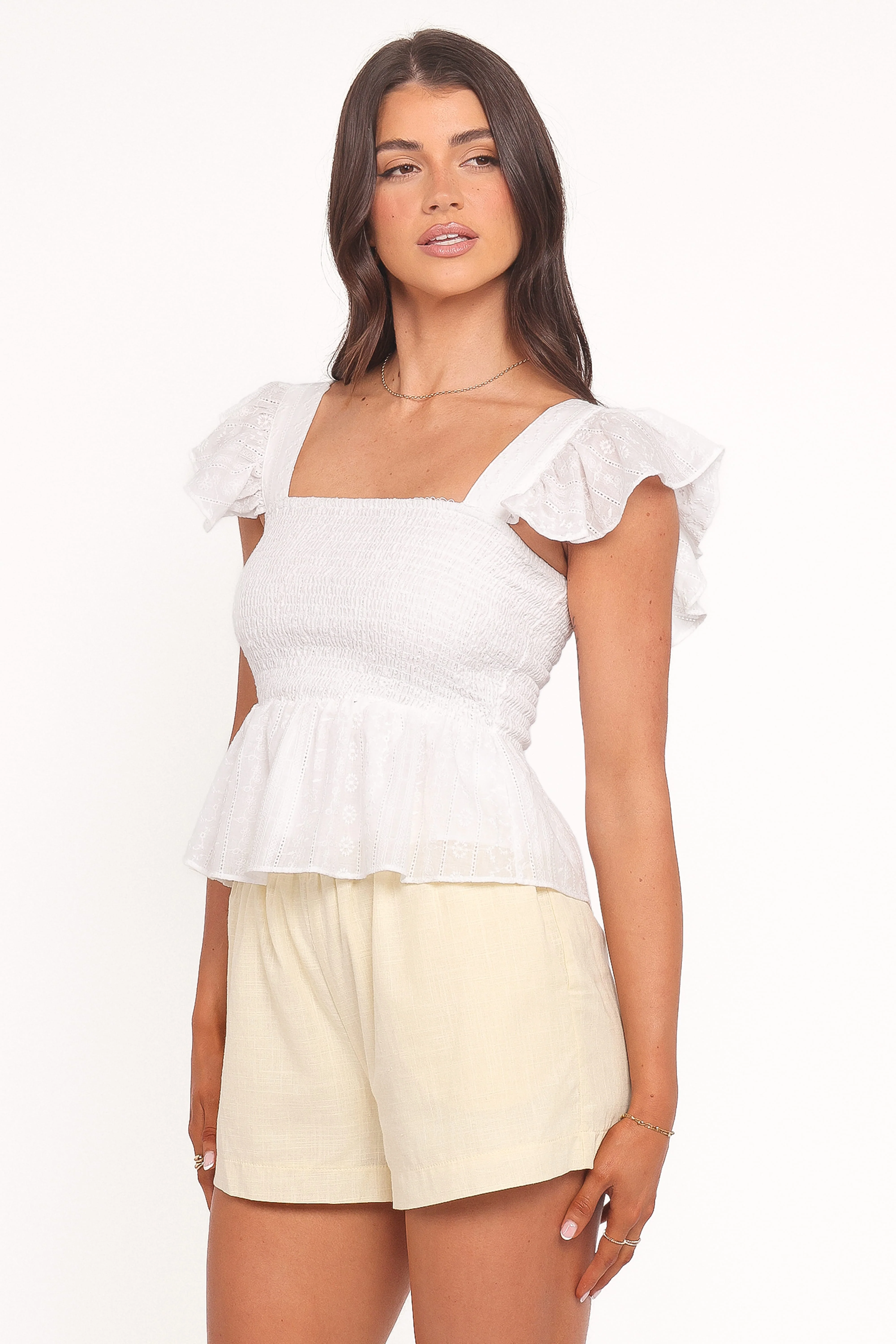 Dixon Flutter Sleeve Peplum Top - White - Image 3