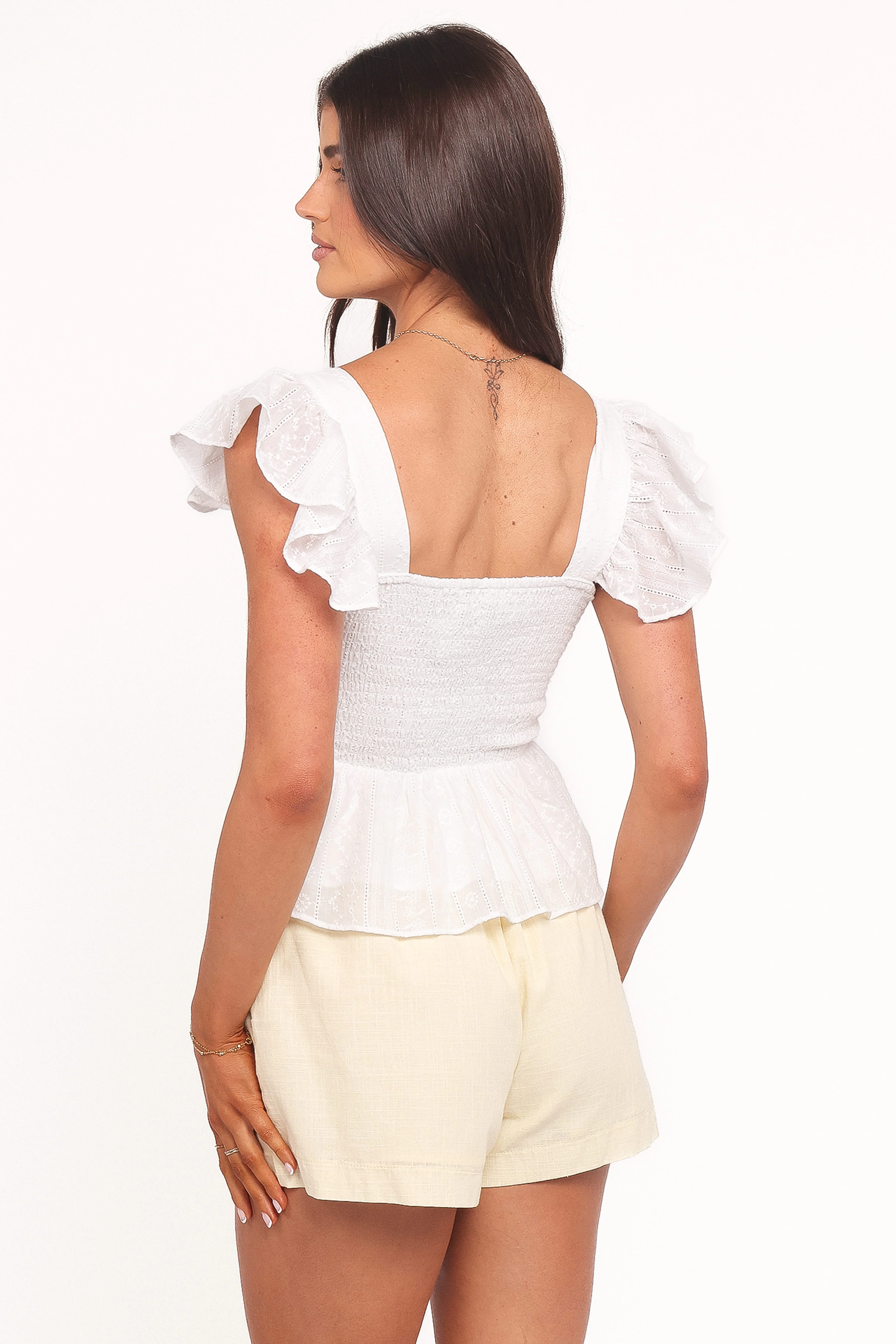 Dixon Flutter Sleeve Peplum Top - White - Image 4