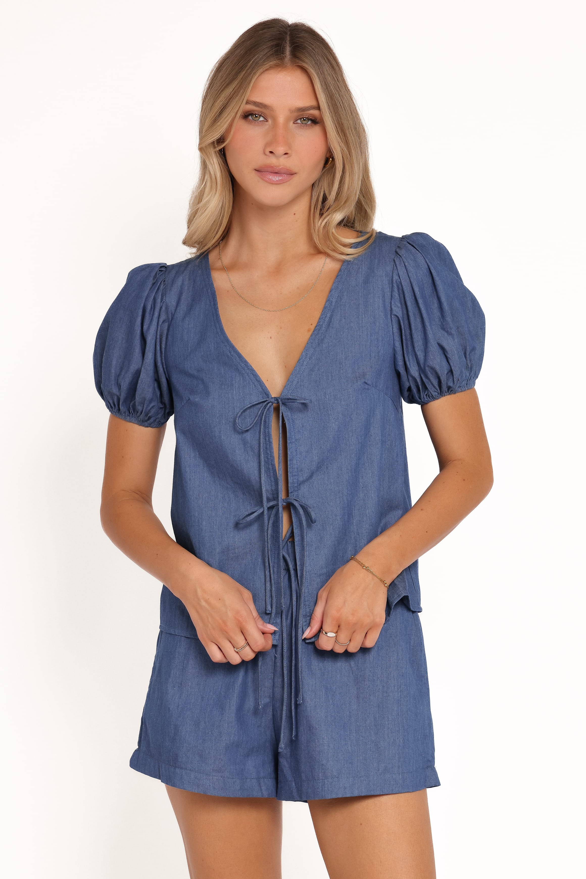 Dominic Tie Front Top - Denim - Image 2