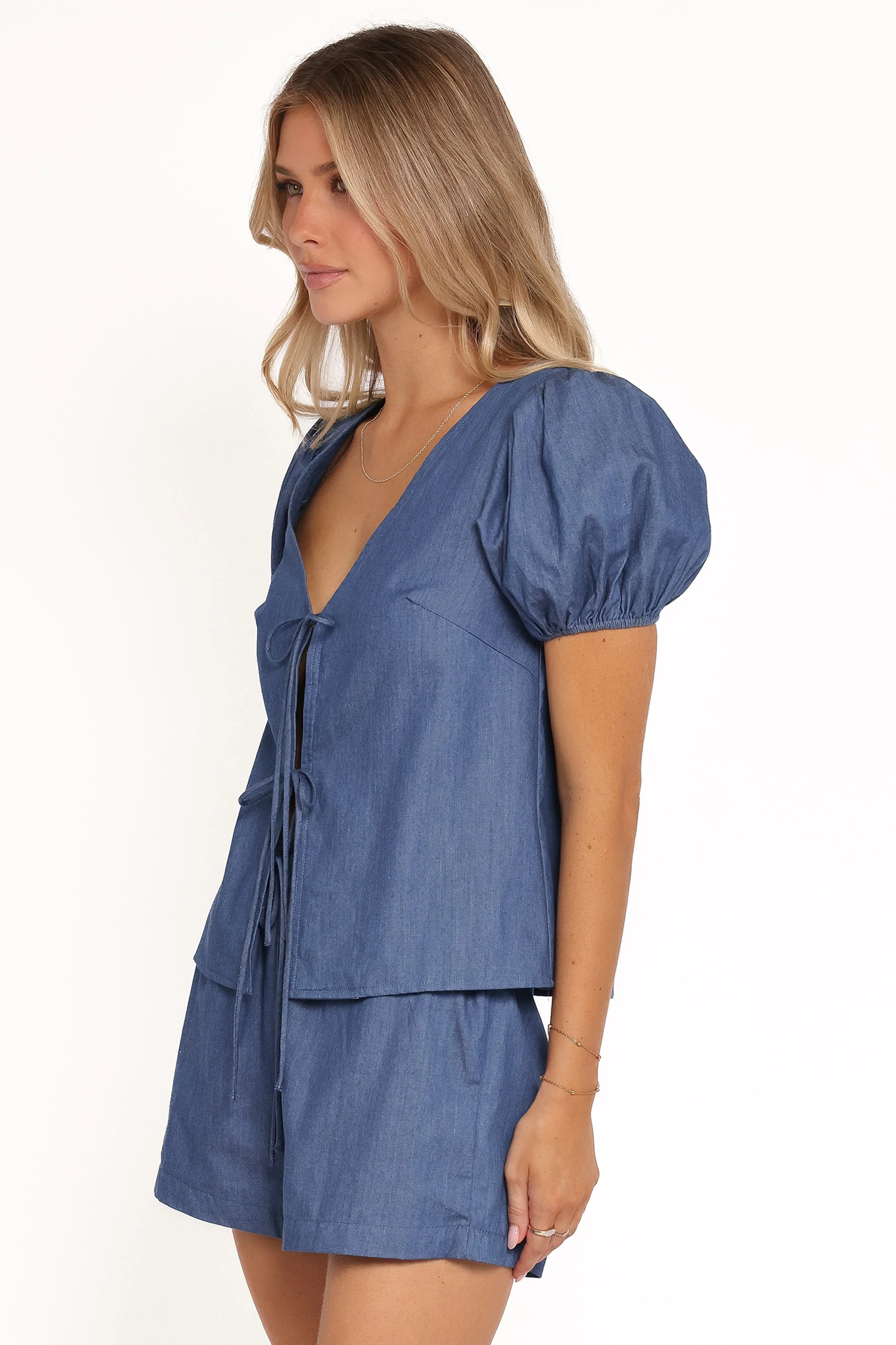 Dominic Tie Front Top - Denim - Image 4