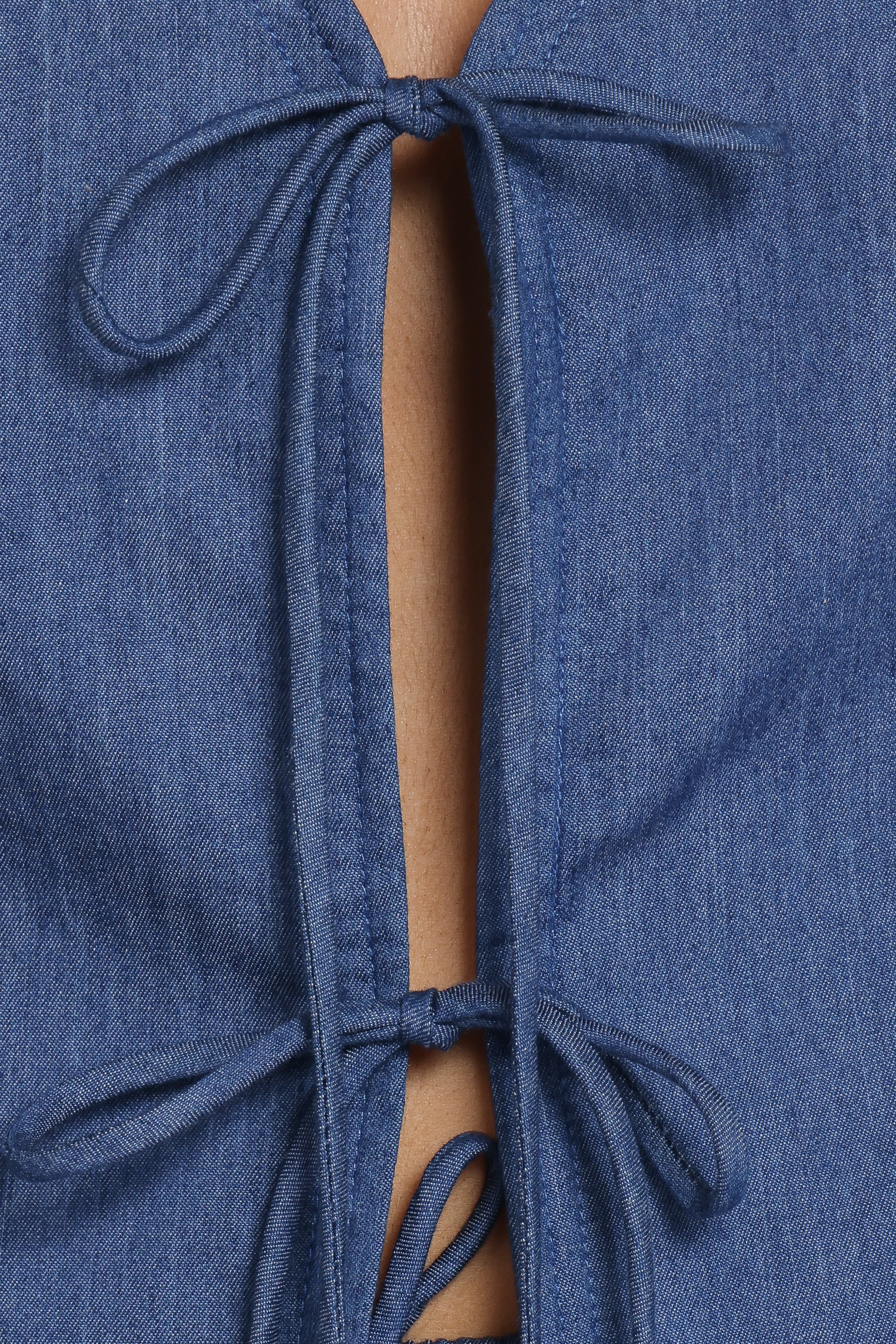 Dominic Tie Front Top - Denim - Image 6