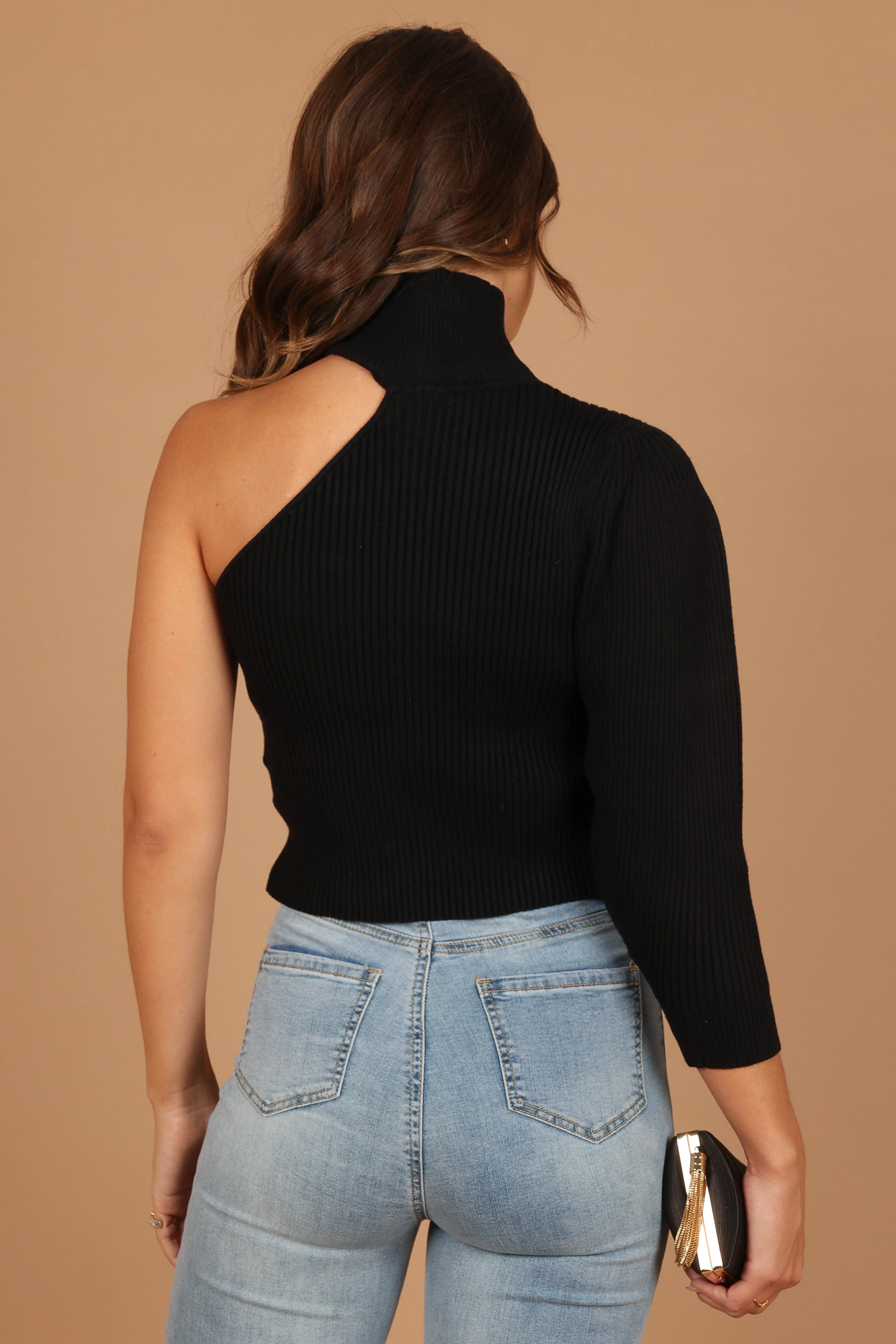 Drew One Shoulder Knit Sweater - Black - Image 4