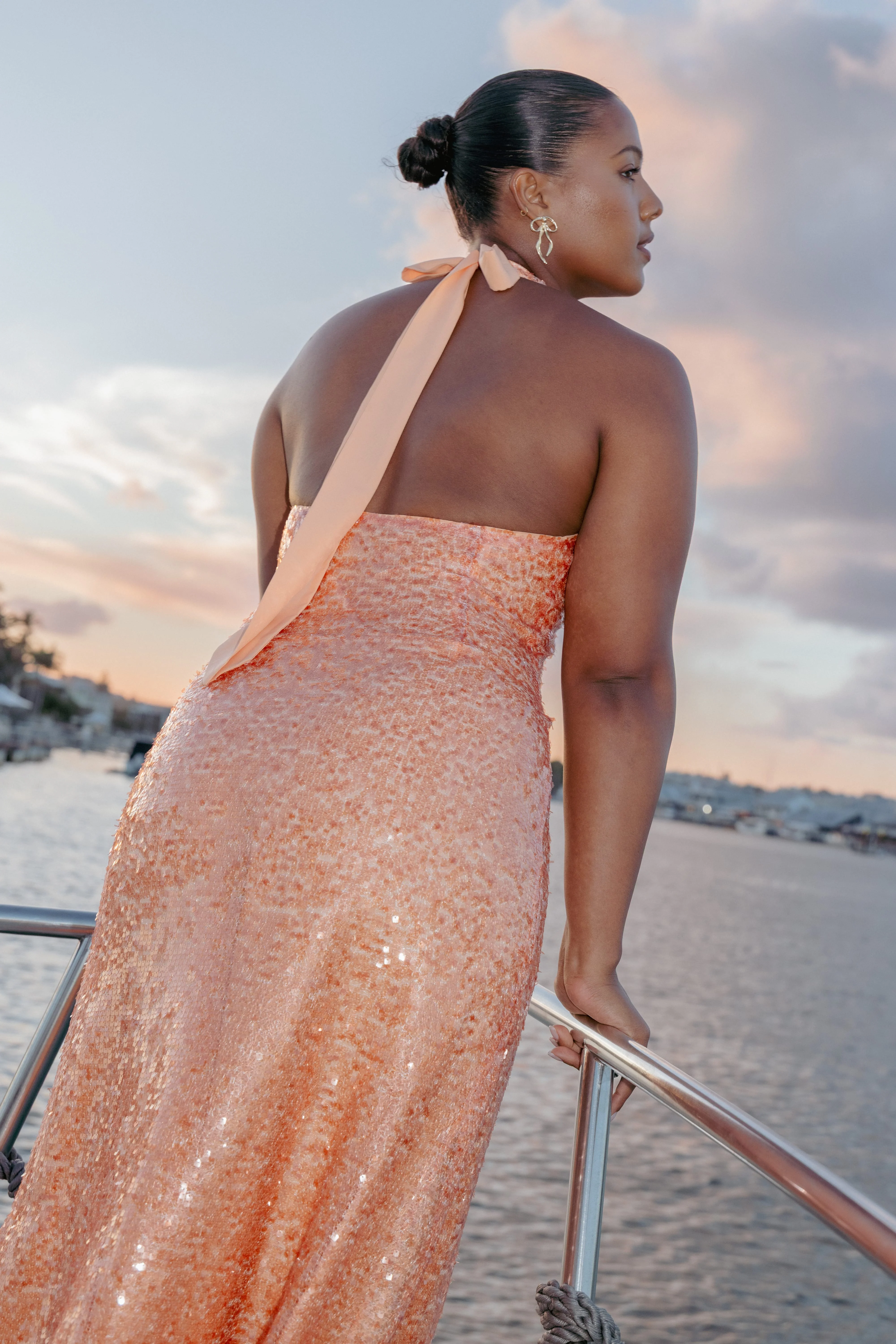 Eisley Halter Midi Dress - Orange Sequin - Image 7