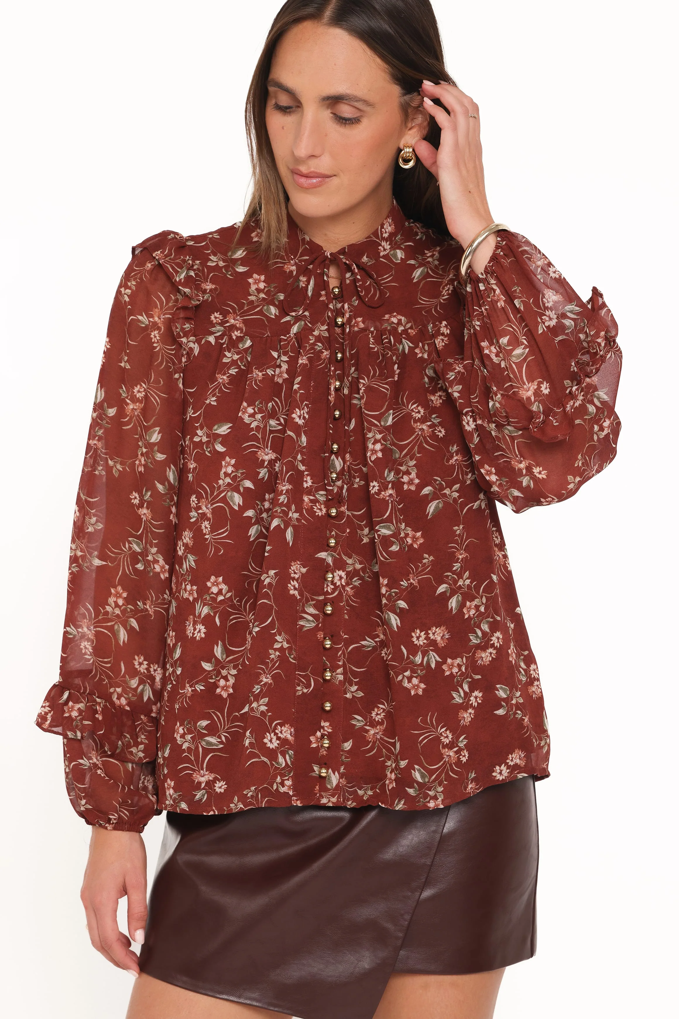 Elanira Ruffle Top - Rust Floral - Image 3