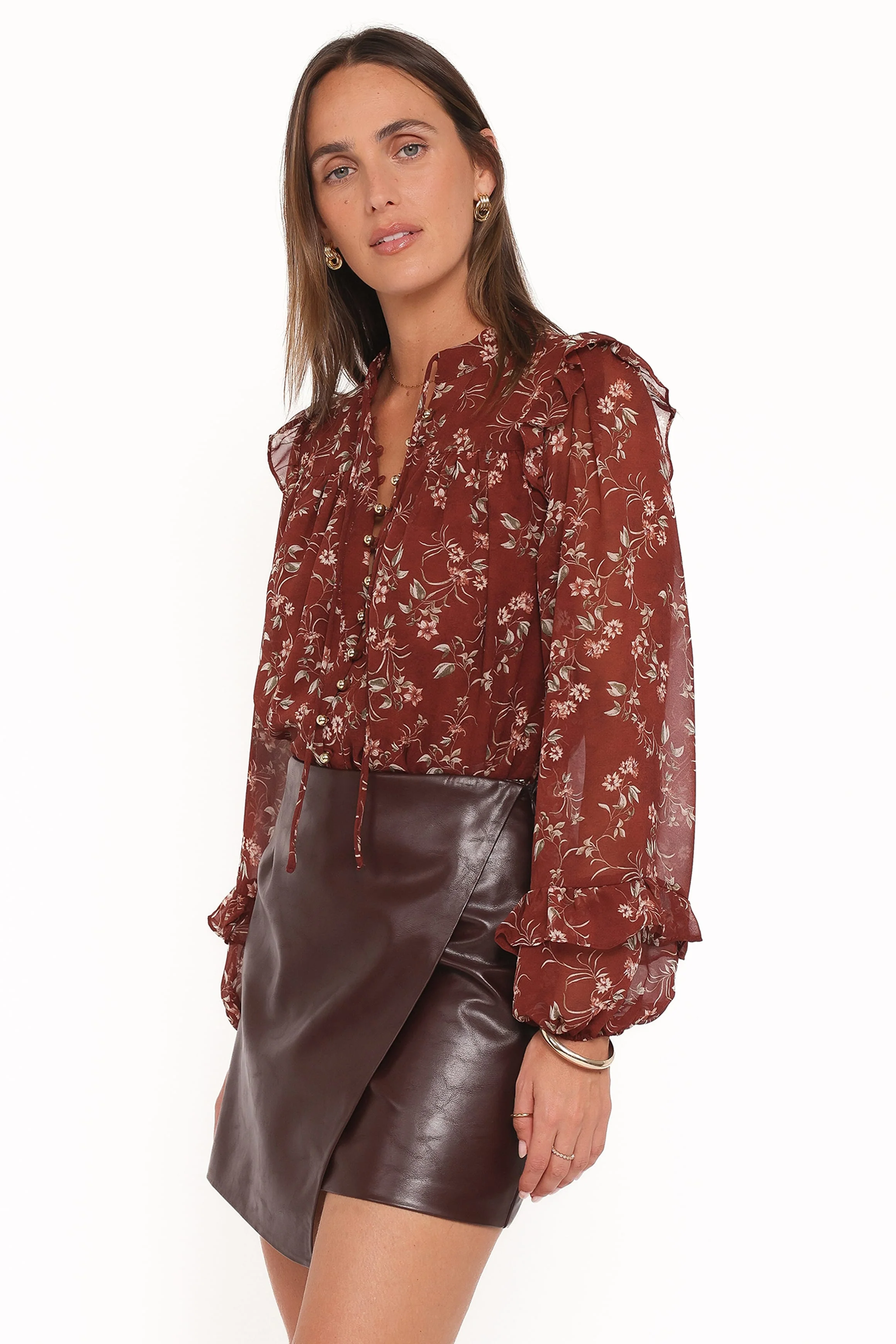 Elanira Ruffle Top - Rust Floral - Image 4