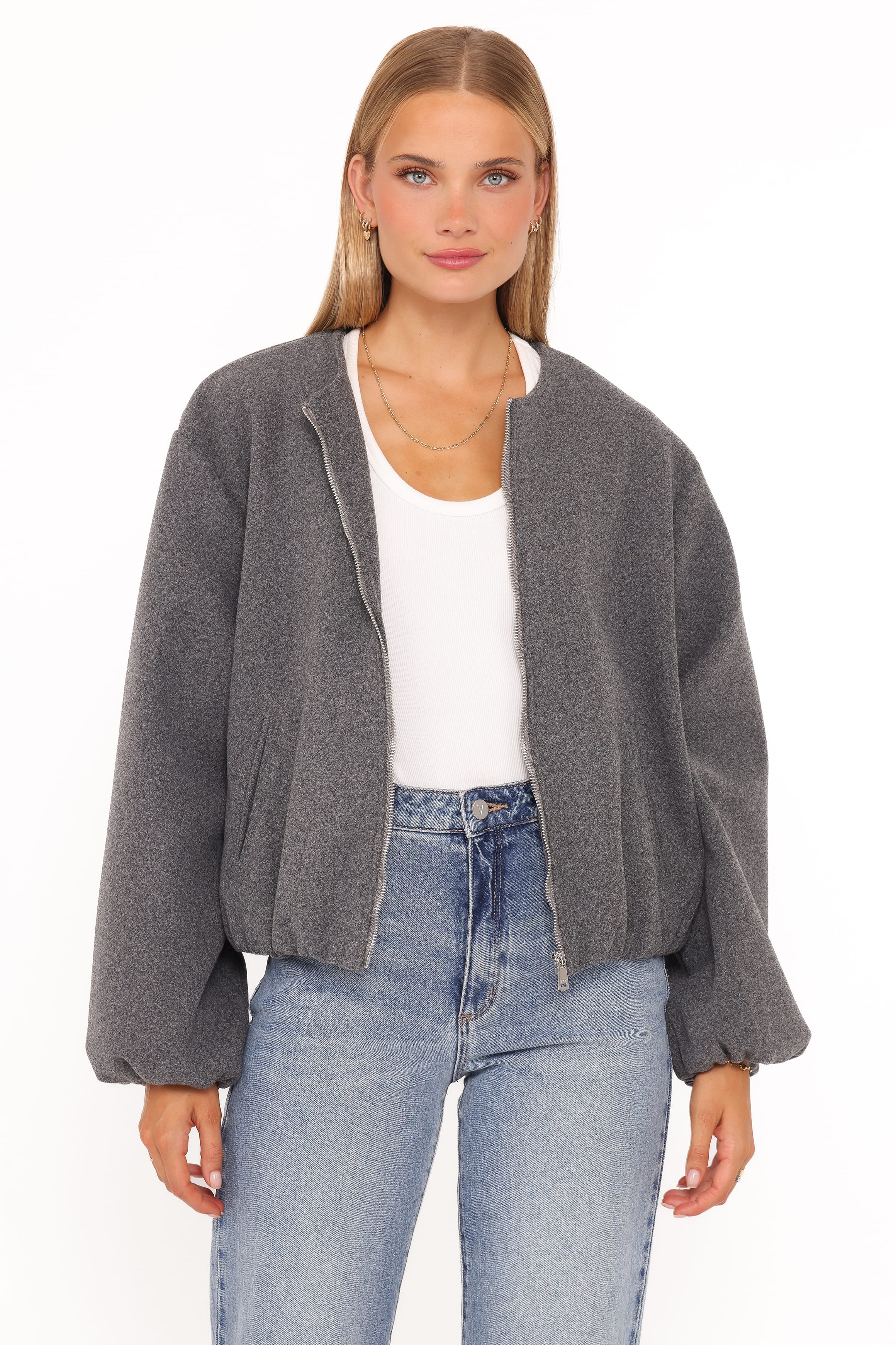 Elisa Cropped Bomber - Heather Grey - Image 4
