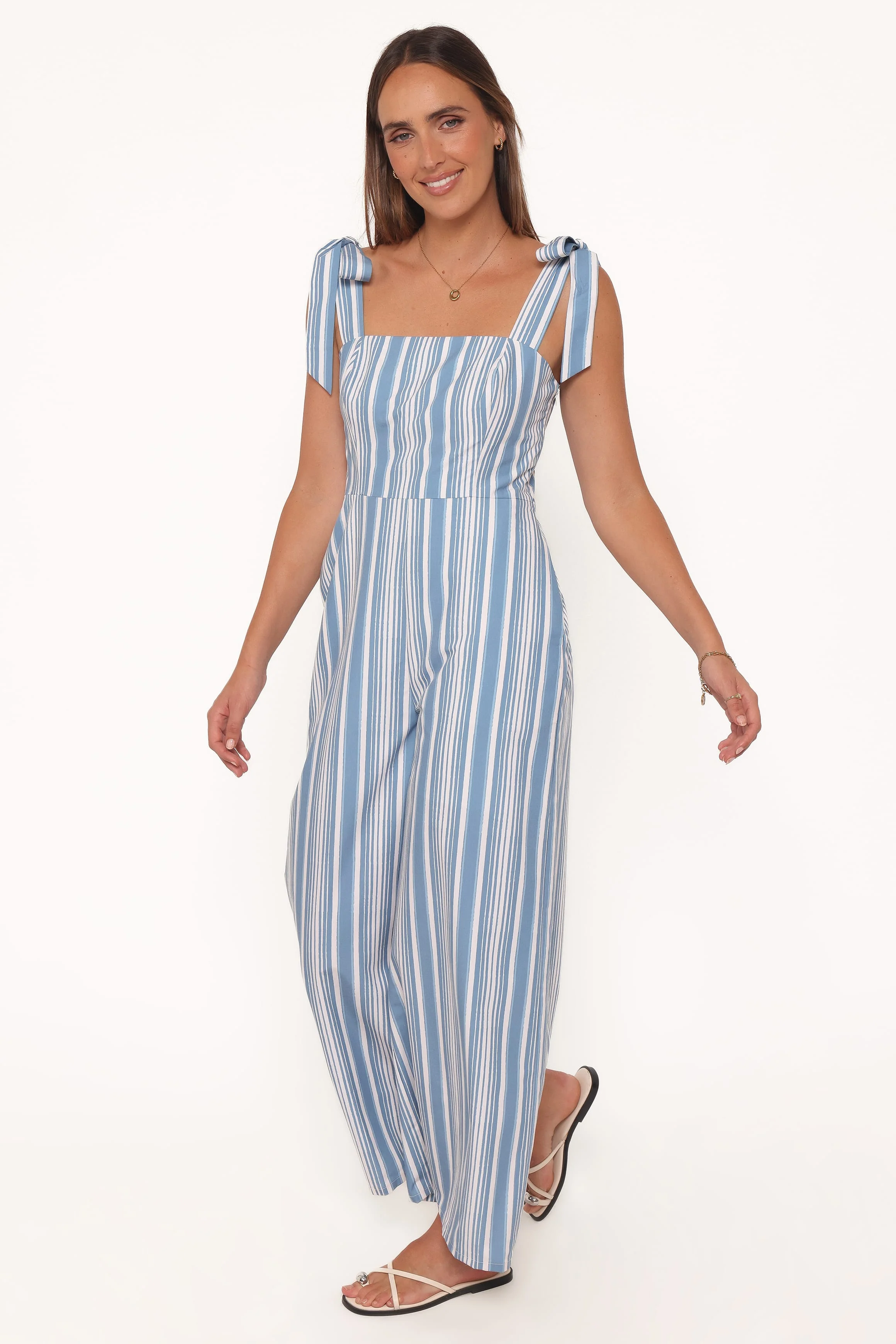Ella Tie Shoulder Jumpsuit - Blue/White Stripe - Image 3
