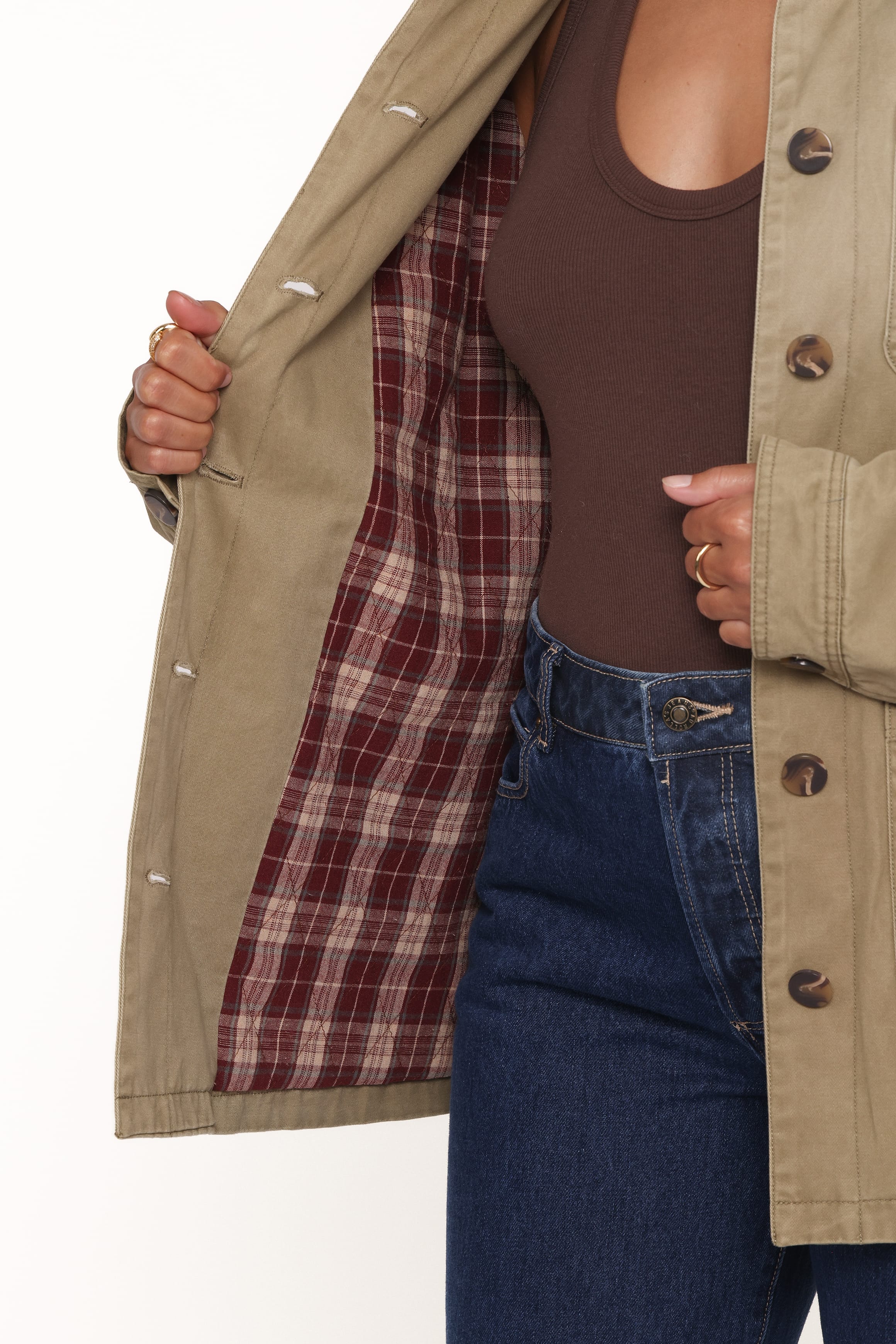 Elliot Contrast Collar Barn Jacket - Khaki - Image 3