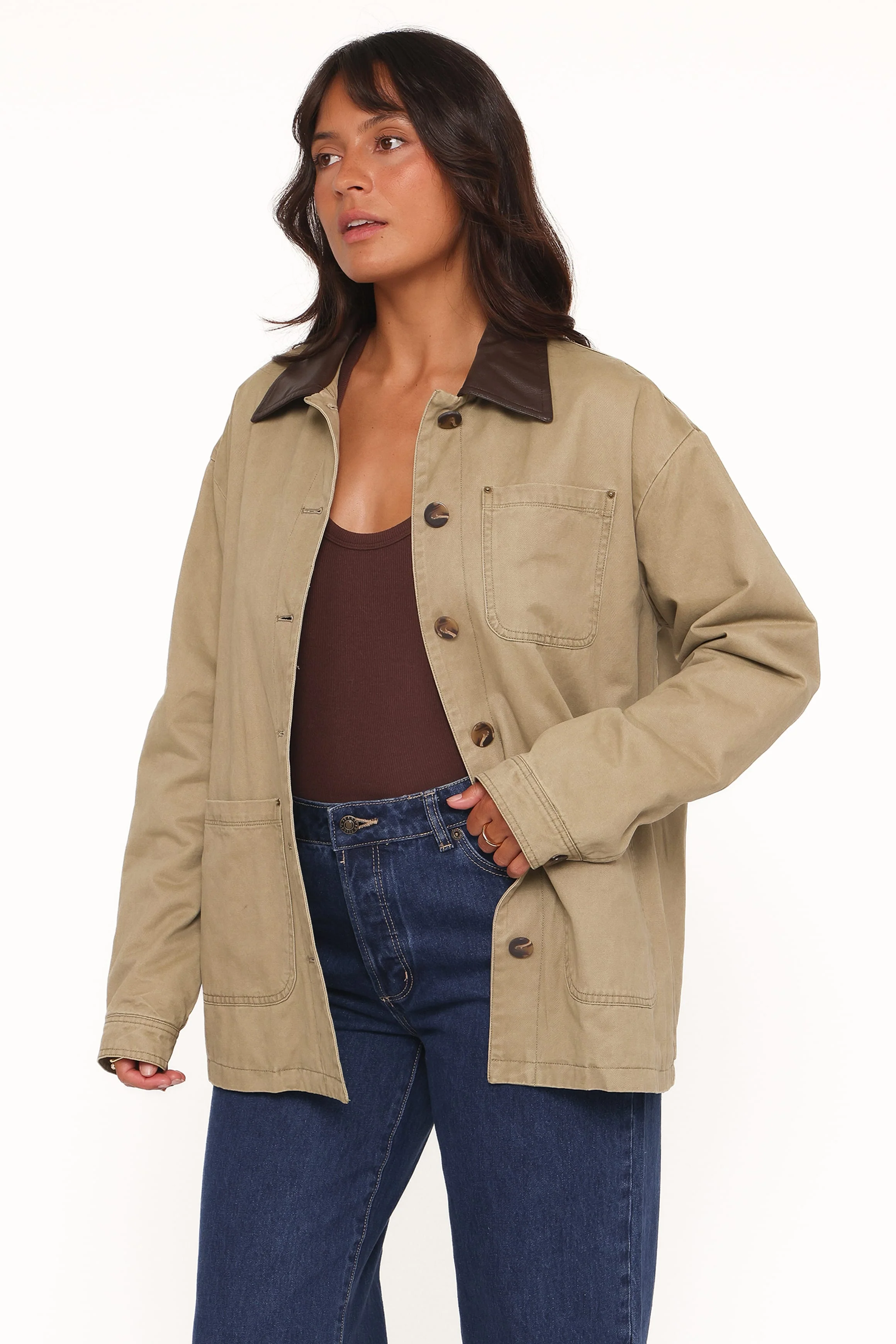 Elliot Contrast Collar Barn Jacket - Khaki - Image 4