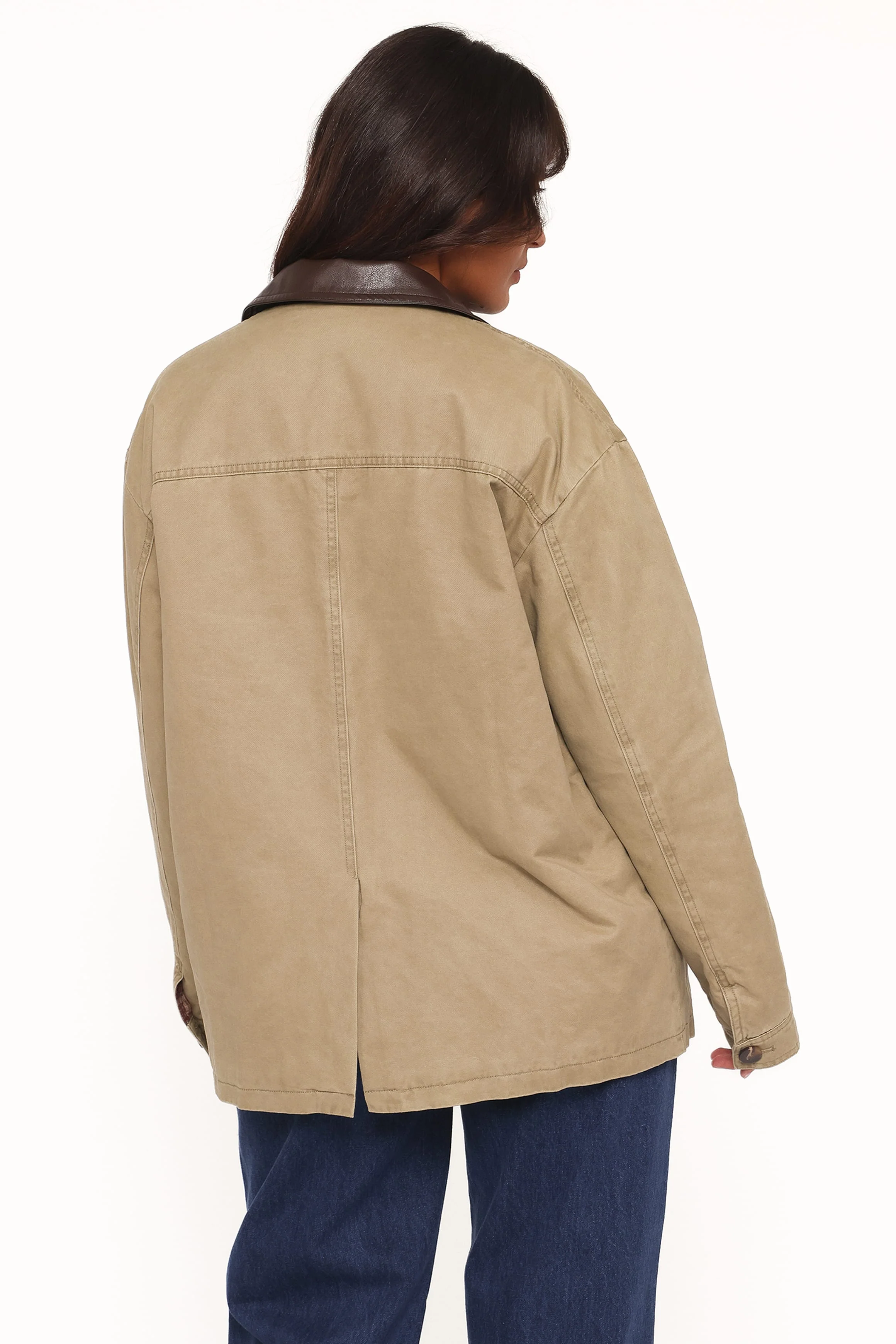 Elliot Contrast Collar Barn Jacket - Khaki - Image 5