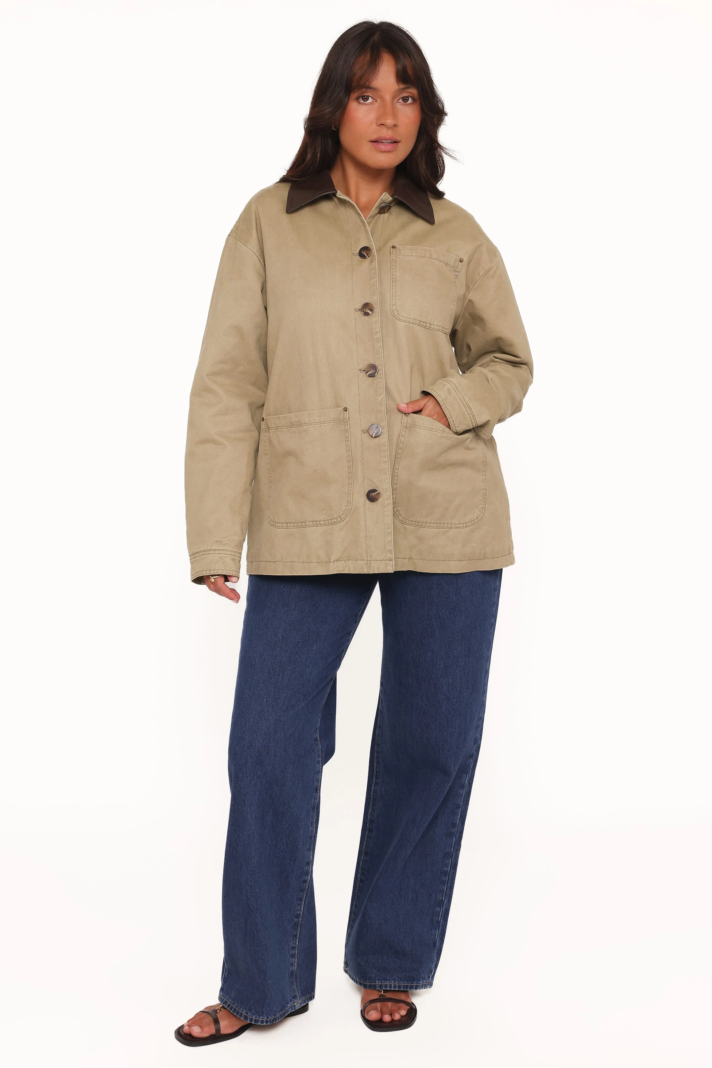 Elliot Contrast Collar Barn Jacket - Khaki - Image 6