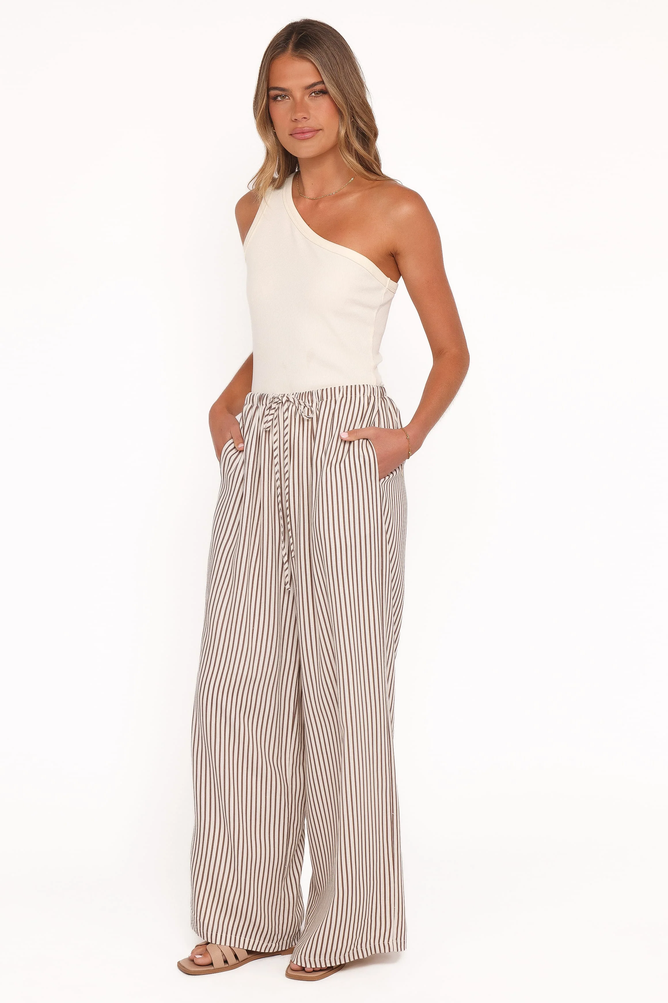 Elowen Wide Leg Pants - Brown Stripe - Image 4