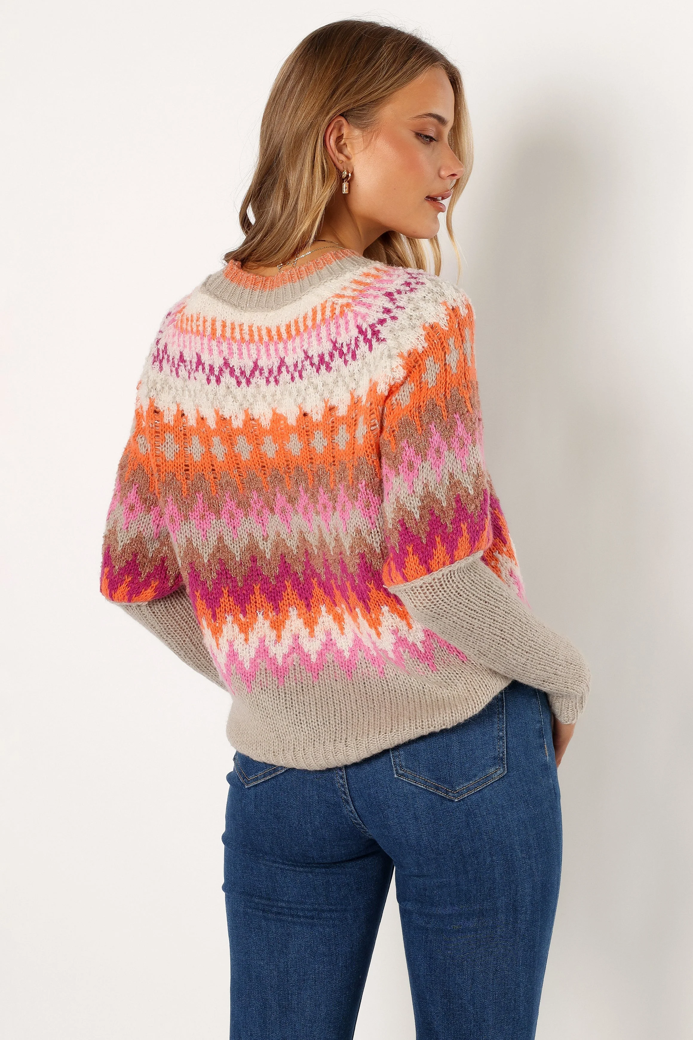 Emerson Fairisle Knit Sweater - Orange/Pink - Image 5