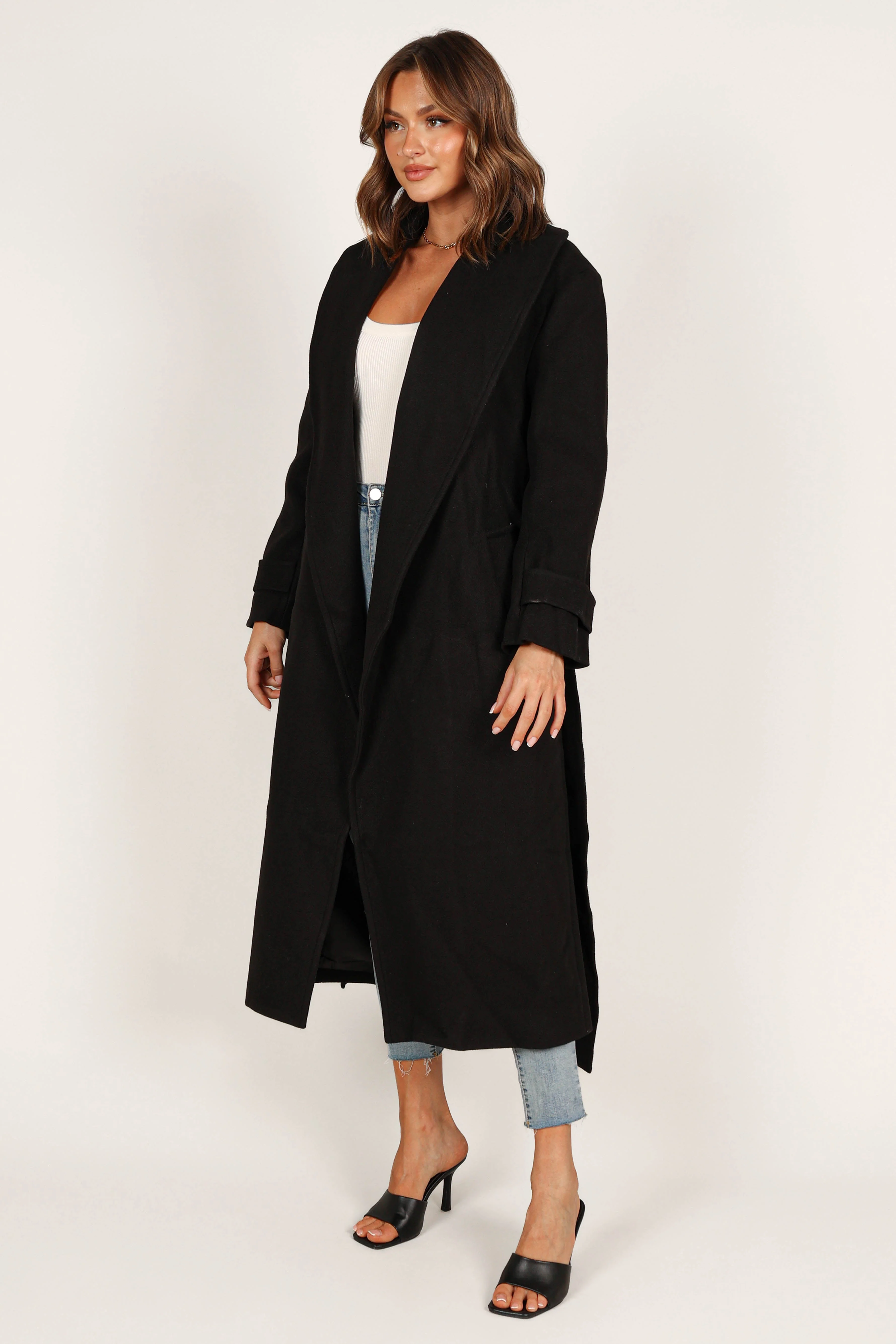 Emersyn Tie Front Coat - Black - Image 3