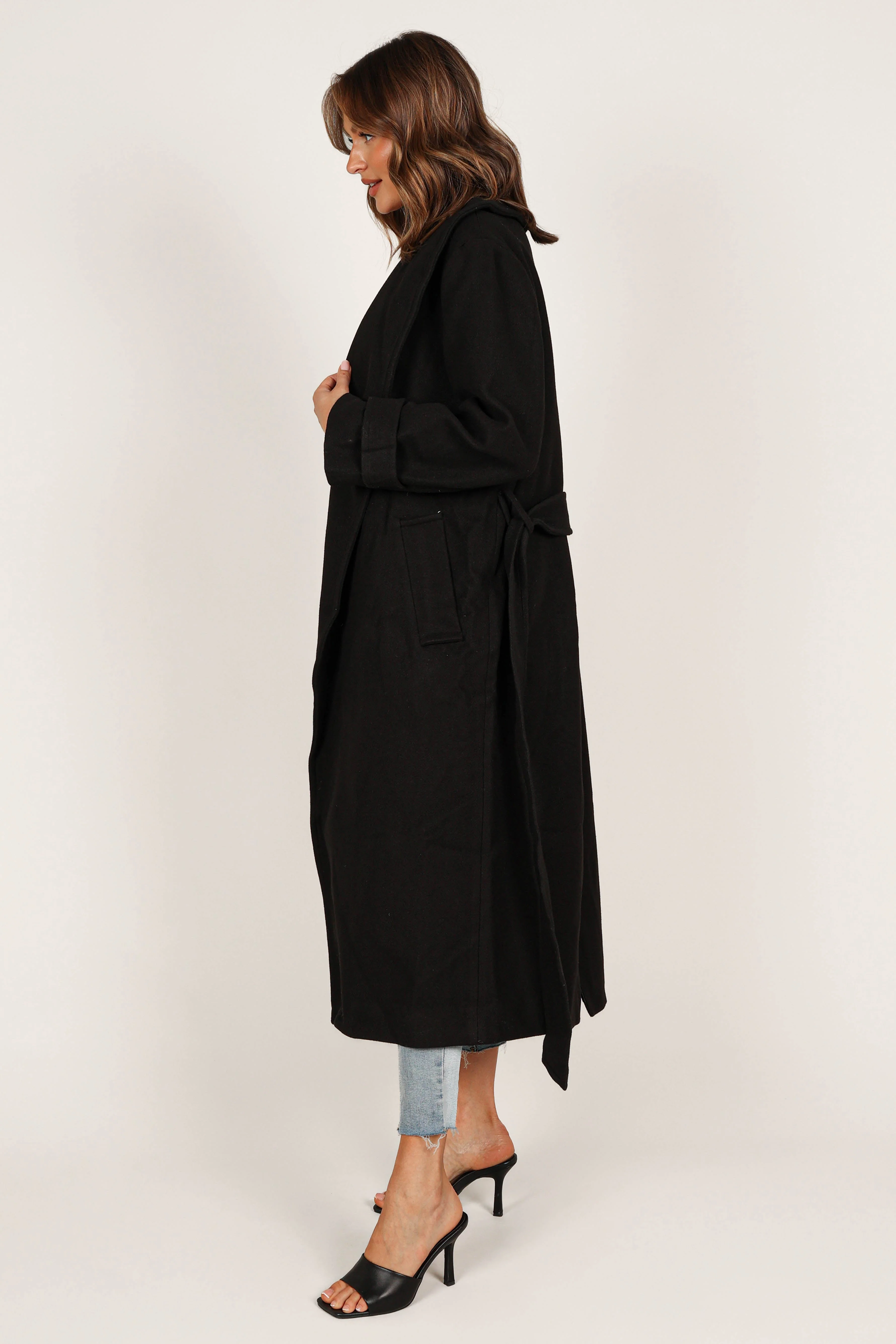 Emersyn Tie Front Coat - Black - Image 4