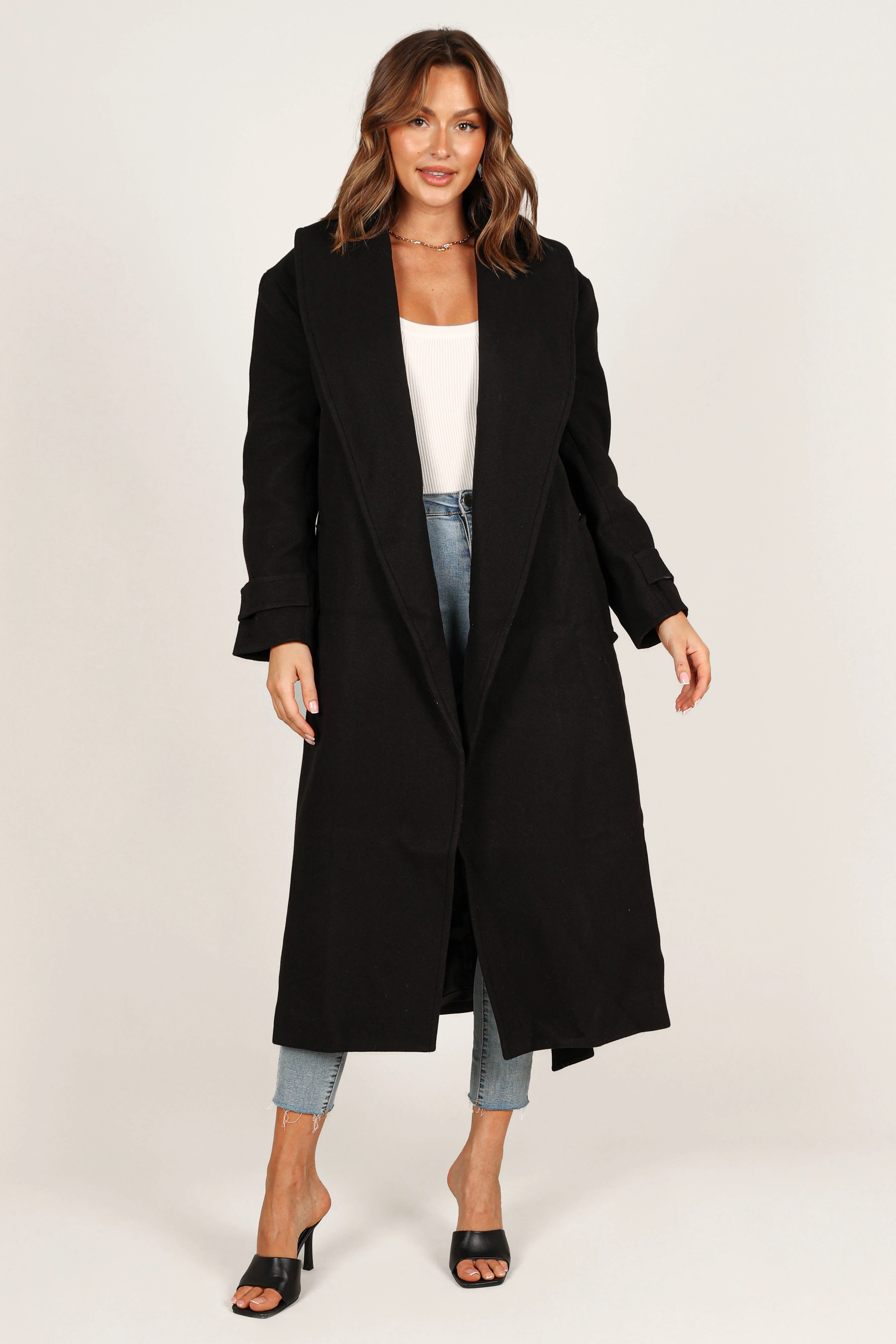 Emersyn Tie Front Coat - Black - Image 7