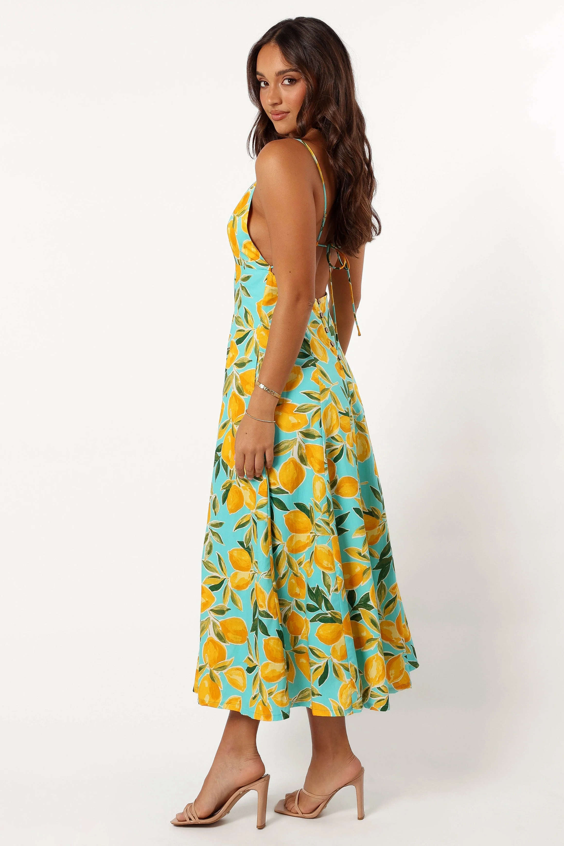 Emery Lemon Print Midi Dress - Sky Lemon - Image 5