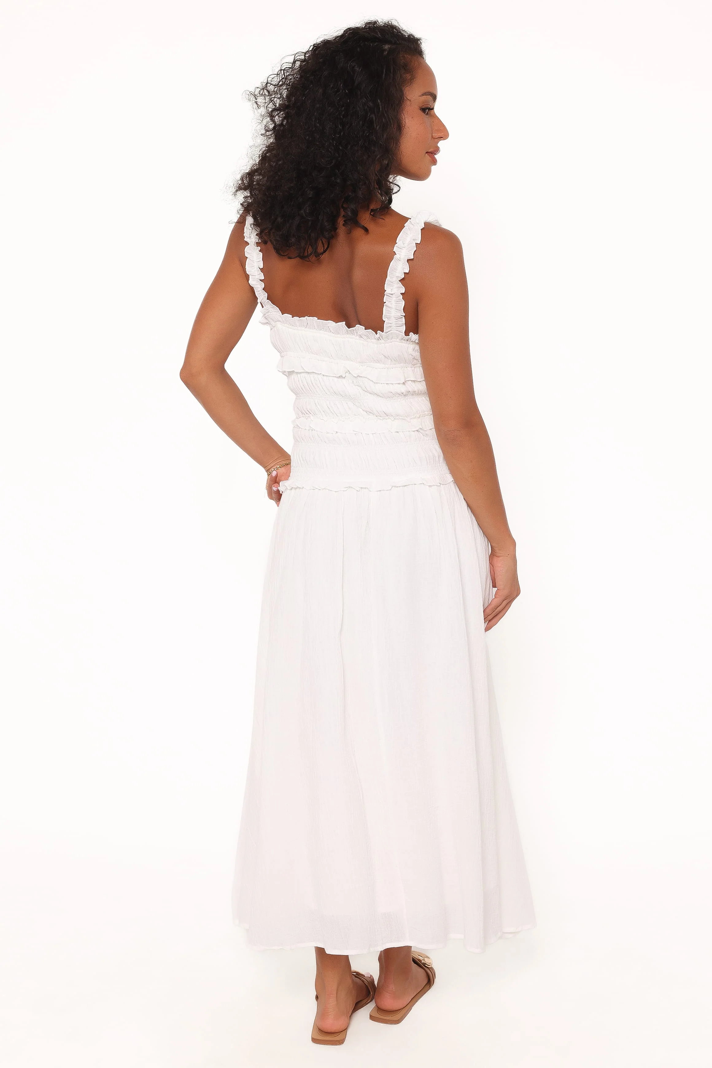 Enola Gather Midi Dress - White - Image 4