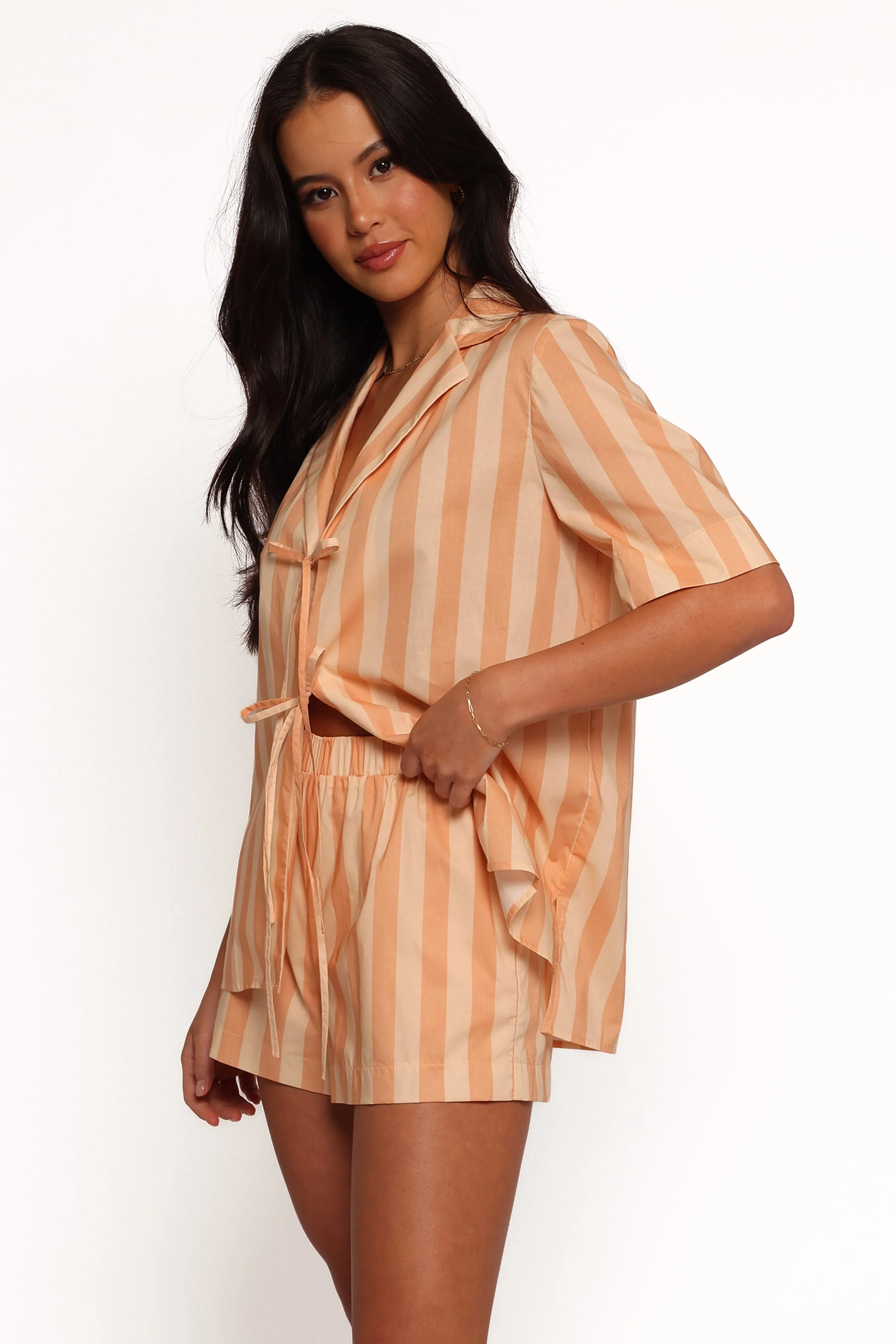 Essie Tie Front Shirt - Terracotta Stripe - Image 6