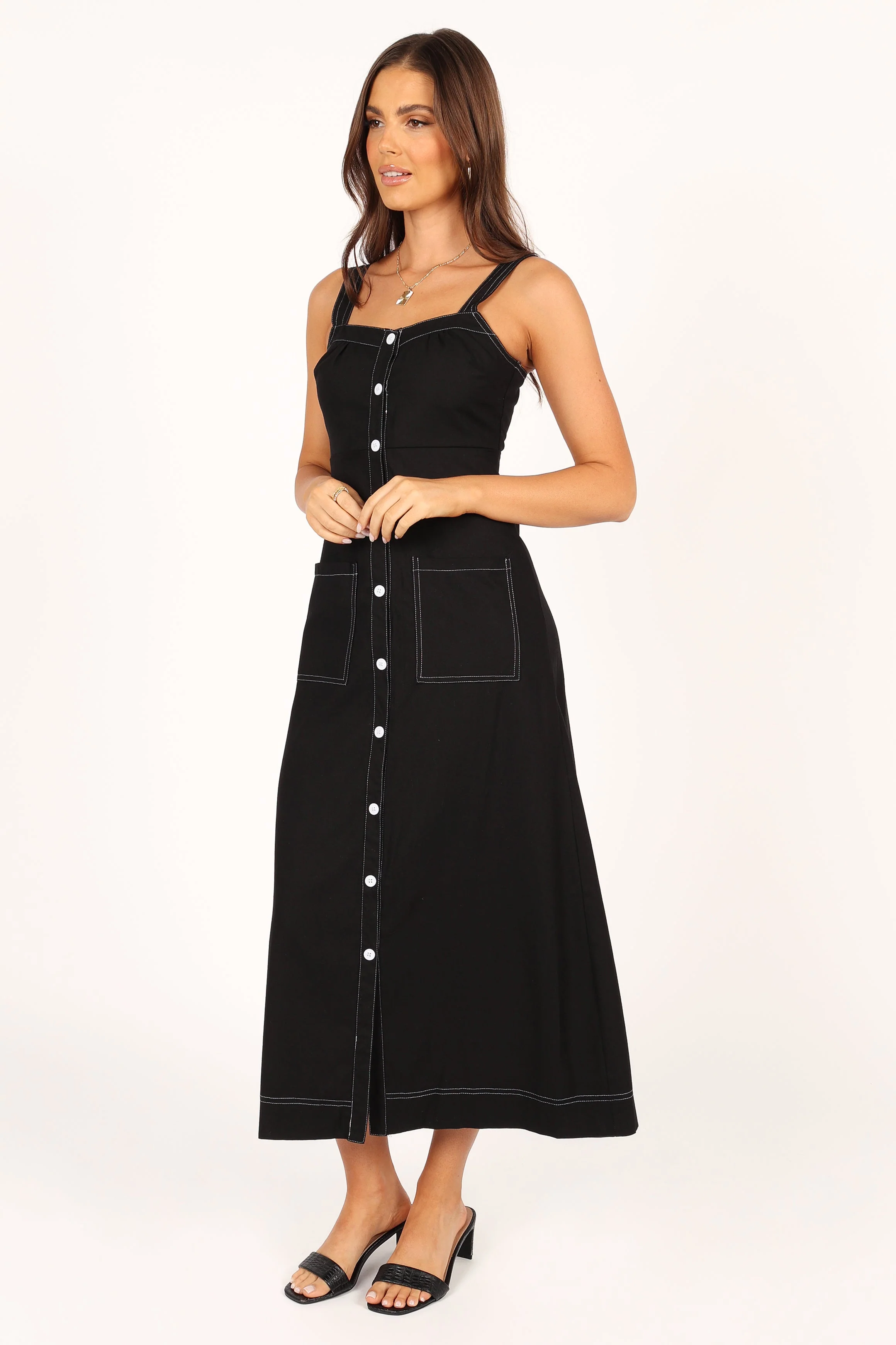 Estelle Contrast Stitch Midi Dress - Black - Image 5