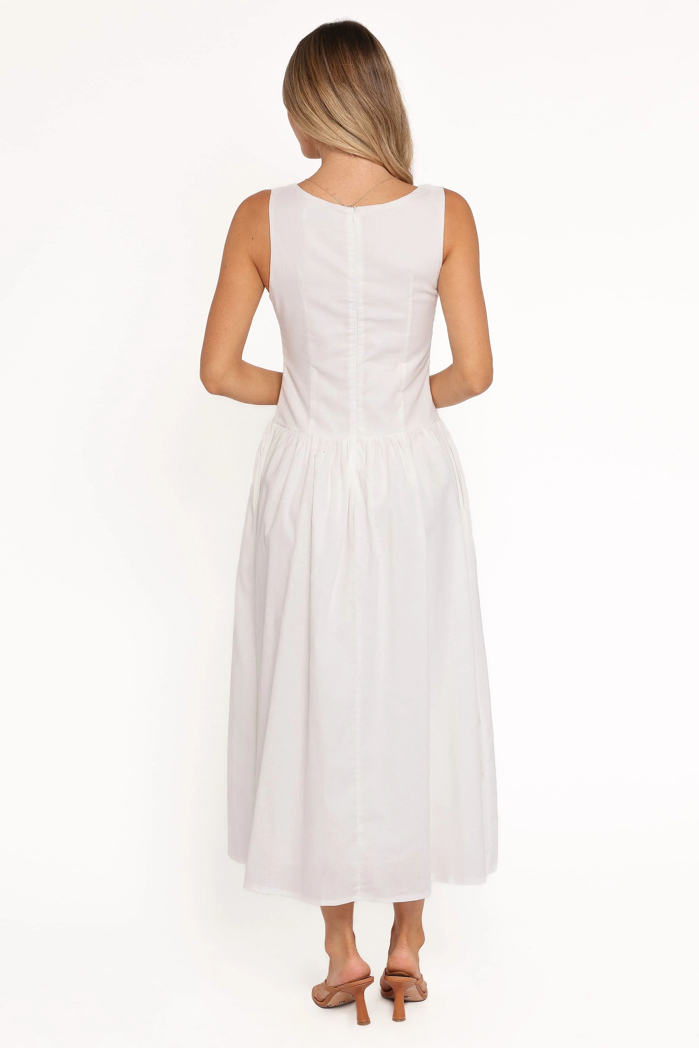 Evie Button Front Maxi Dress - White - Image 5