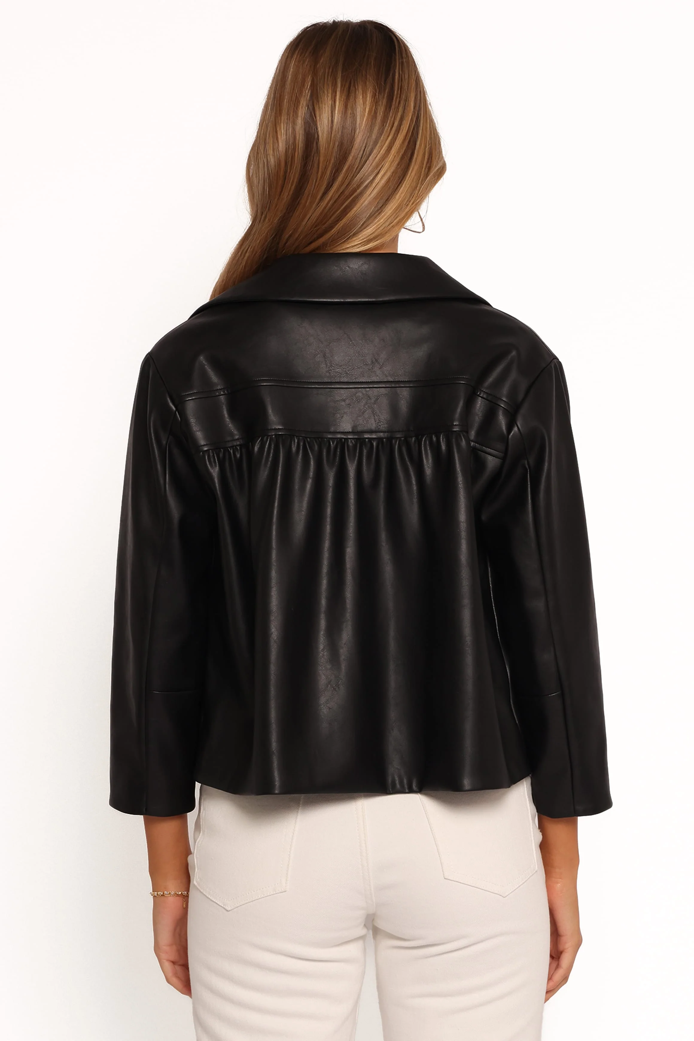 Evora Faux Leather Button Front Jacket - Black - Image 4