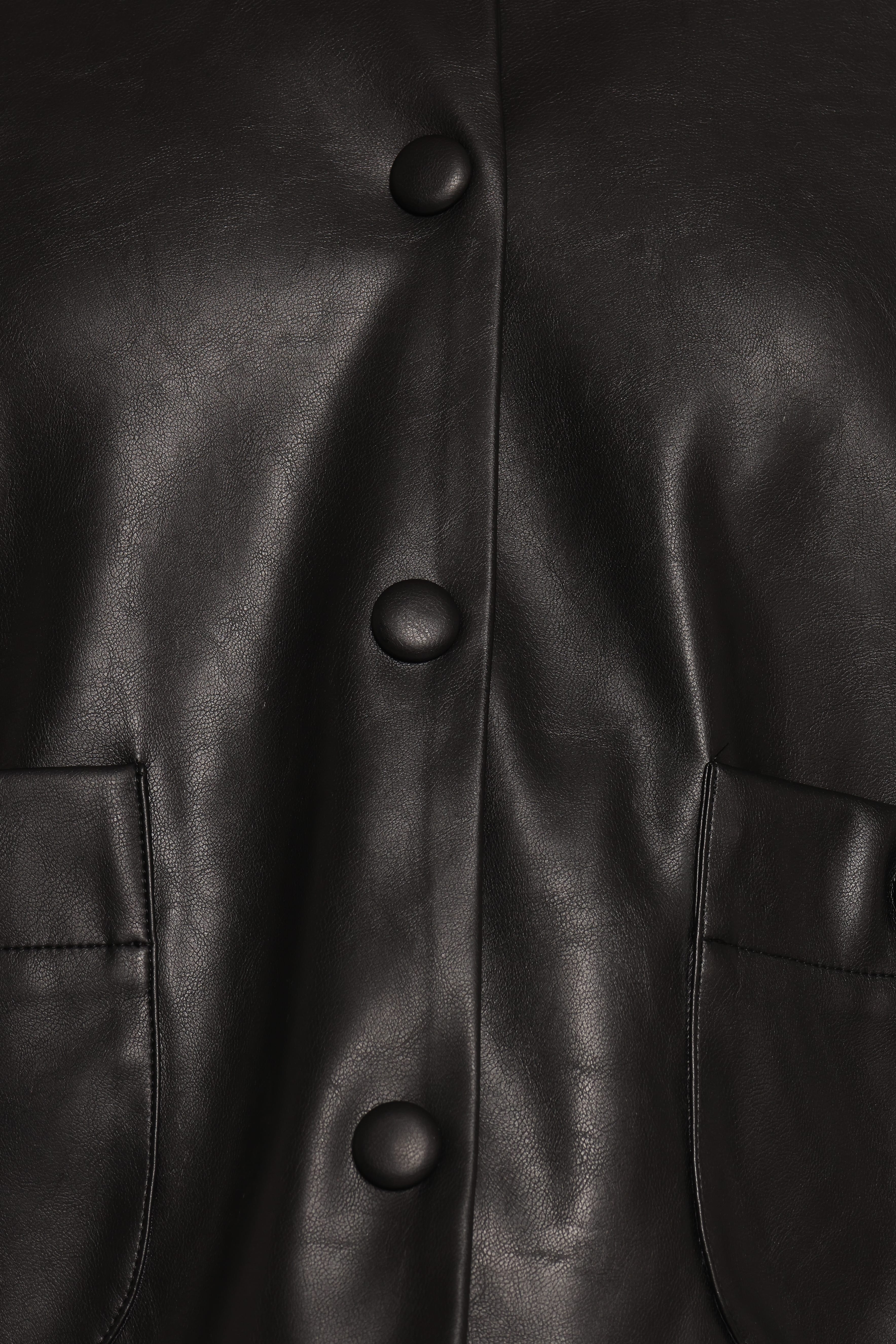 Evora Faux Leather Button Front Jacket - Black - Image 8