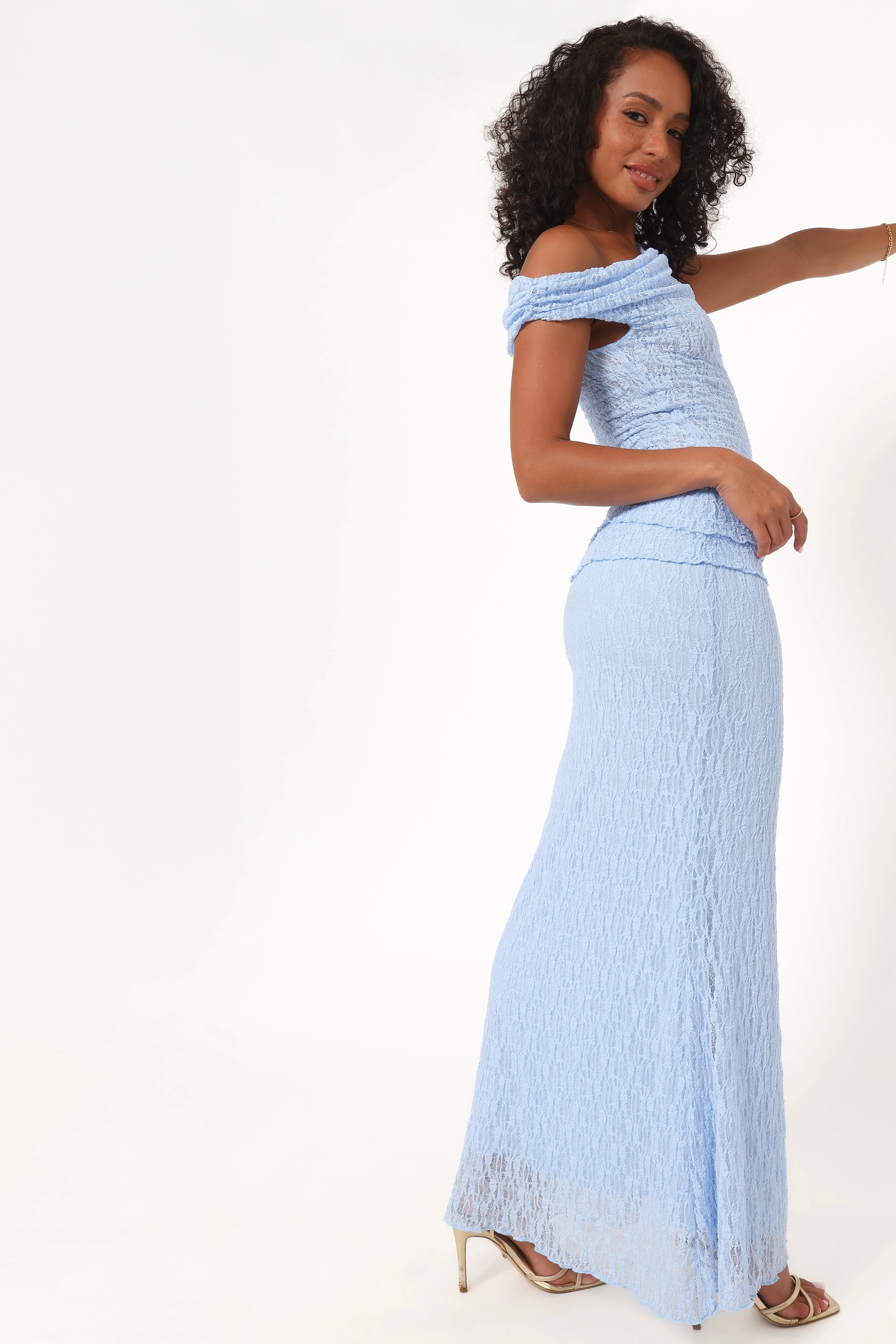 Faeriel Lace Knit Maxi Skirt - Blue - Image 2