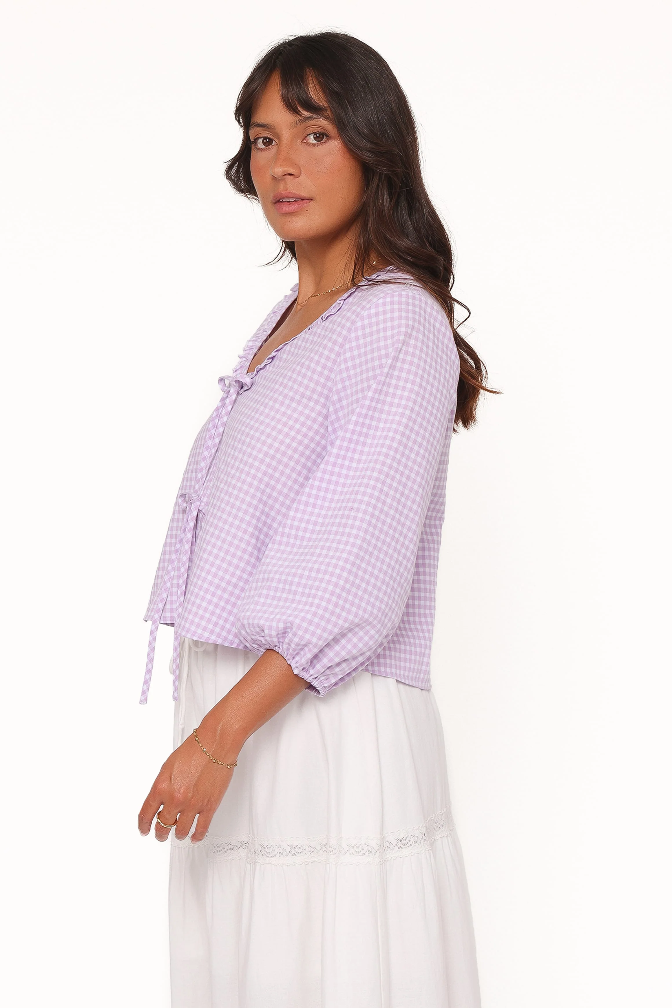 Fainche Front Tie Top - Lilac Gingham - Image 4