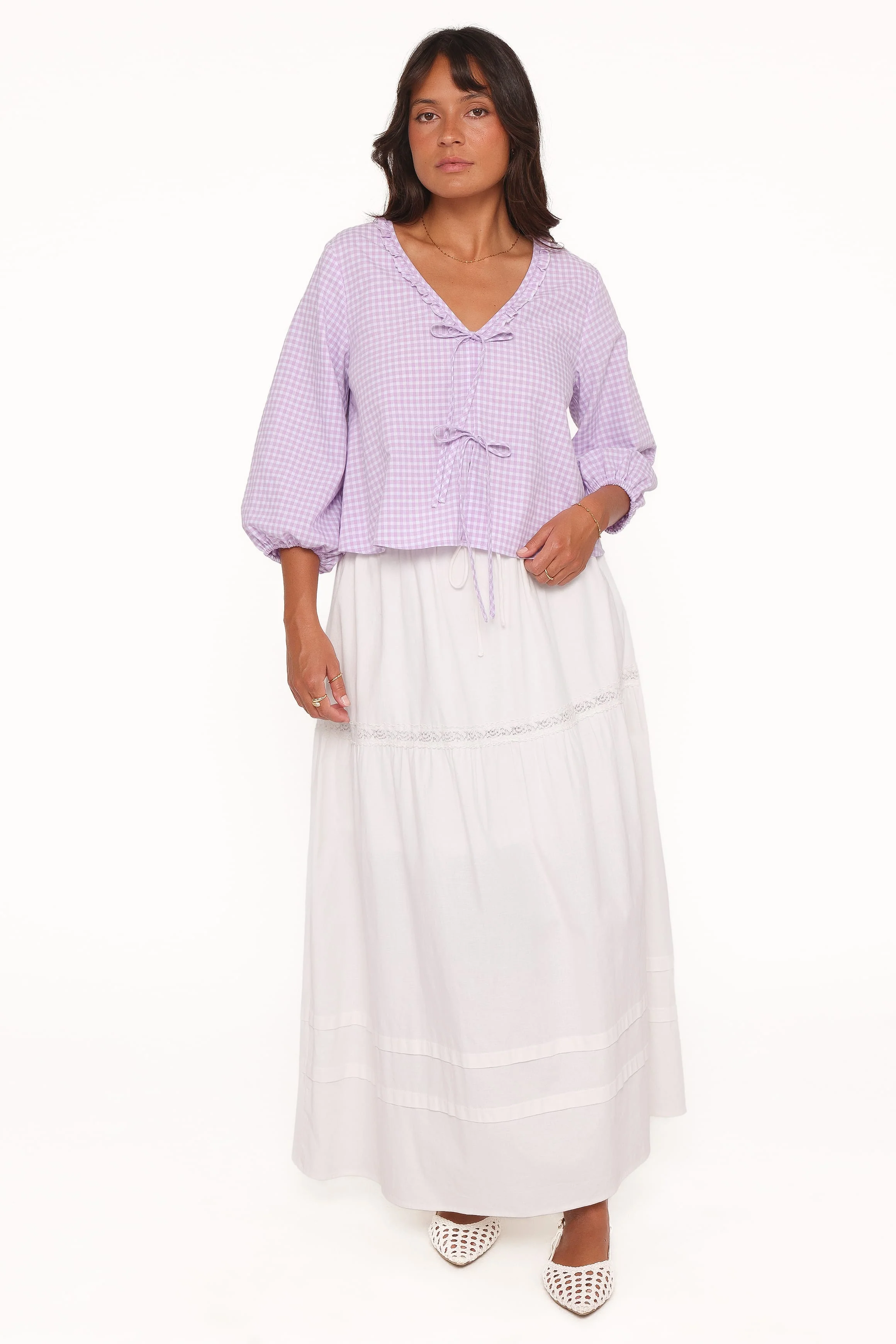 Fainche Front Tie Top - Lilac Gingham - Image 6