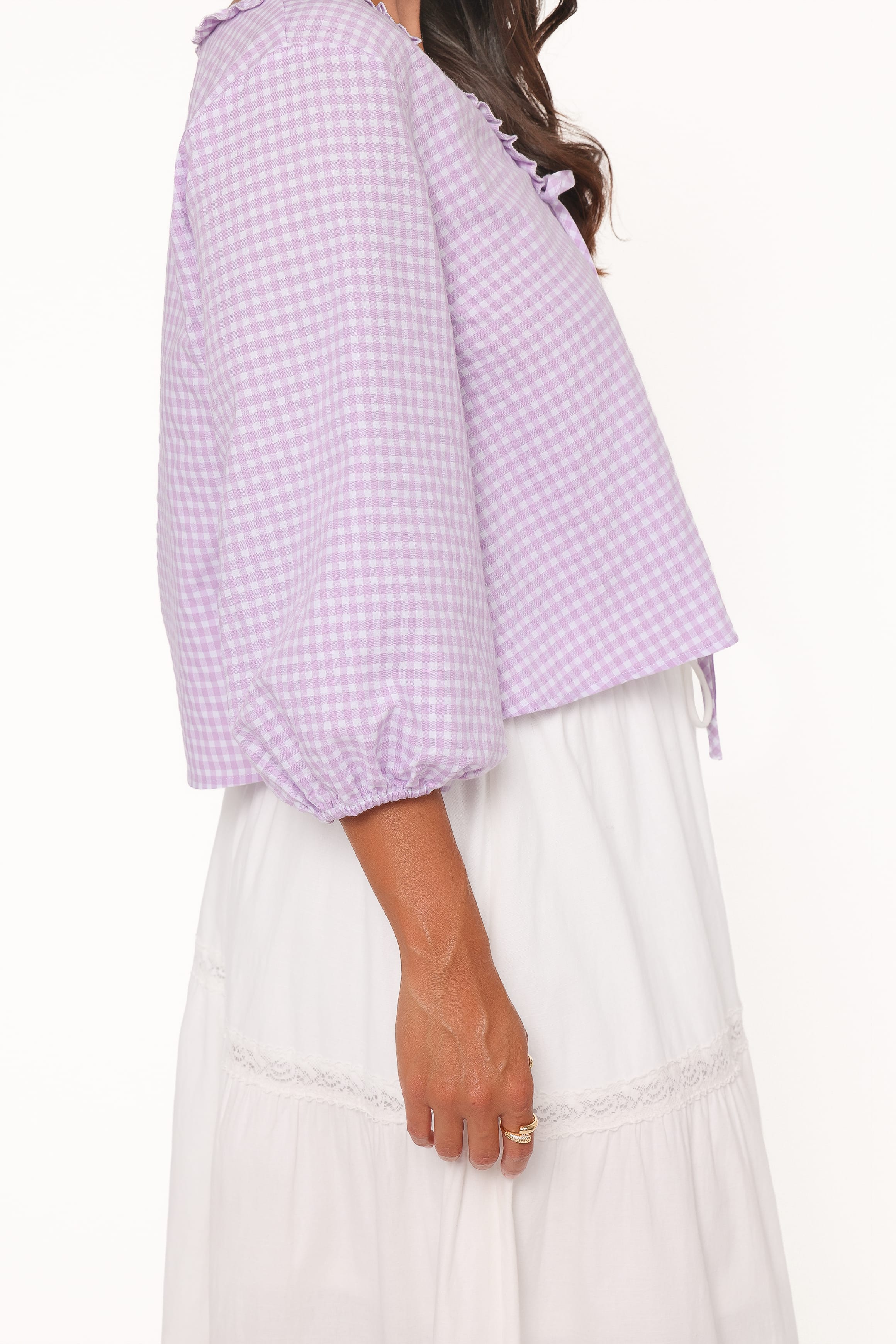 Fainche Front Tie Top - Lilac Gingham - Image 7