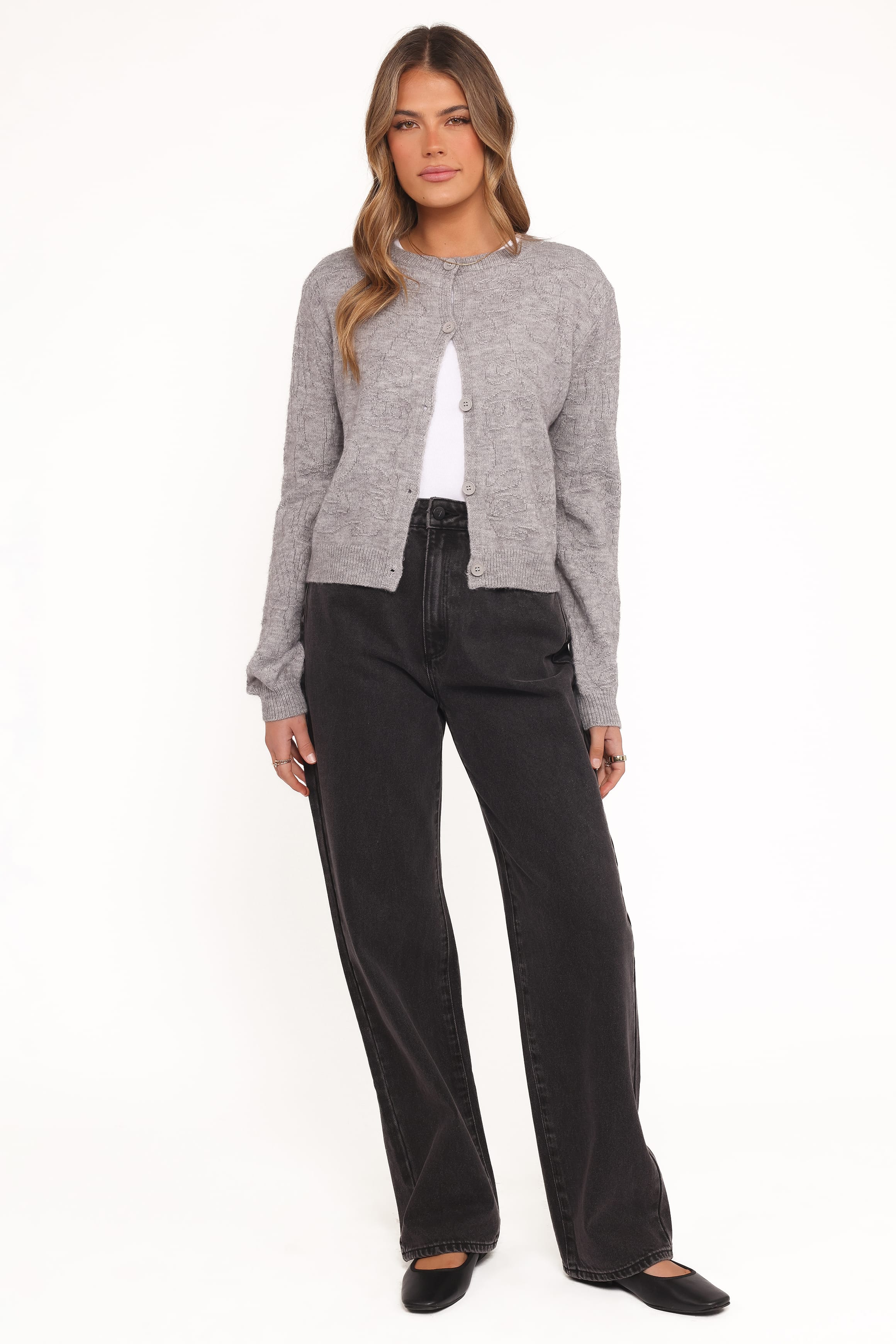 Fauna Tonal Floral Cardigan - Heather Grey - Image 3
