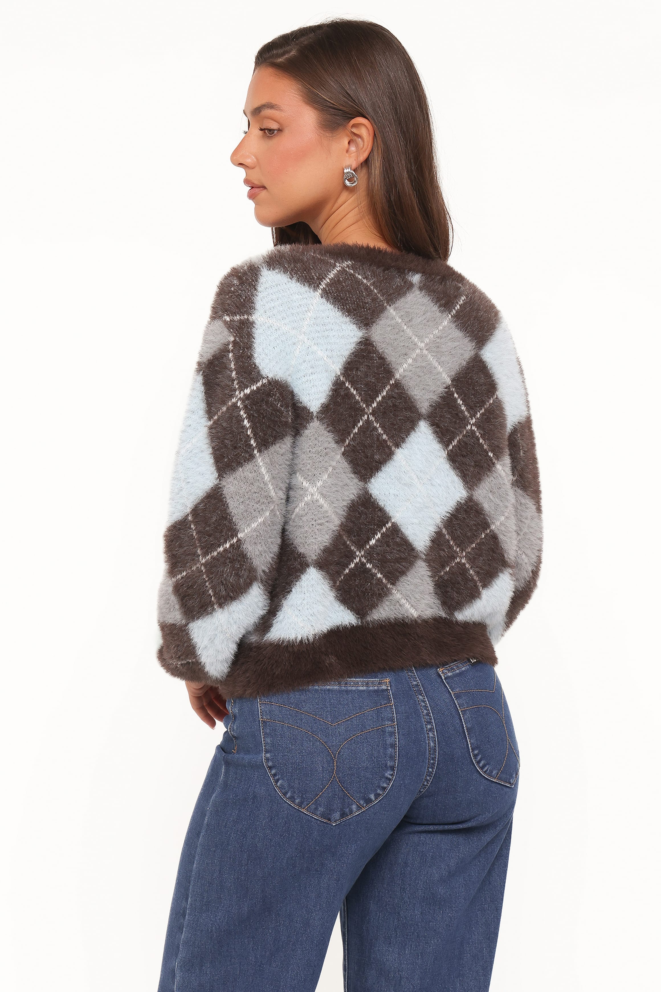 Fionna Button Front Cardigan - Blue Brown - Image 4
